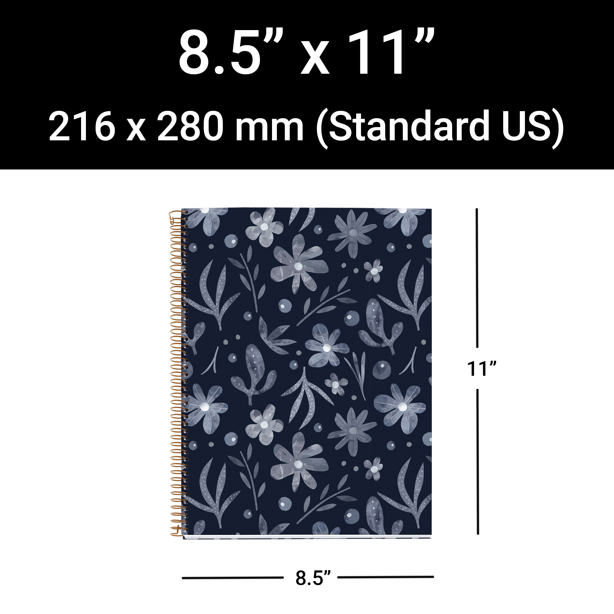 M® MiquelRius Lined 4 Subject Notebook, 11" x 8.5", Cardboard Cover - Dark Floral