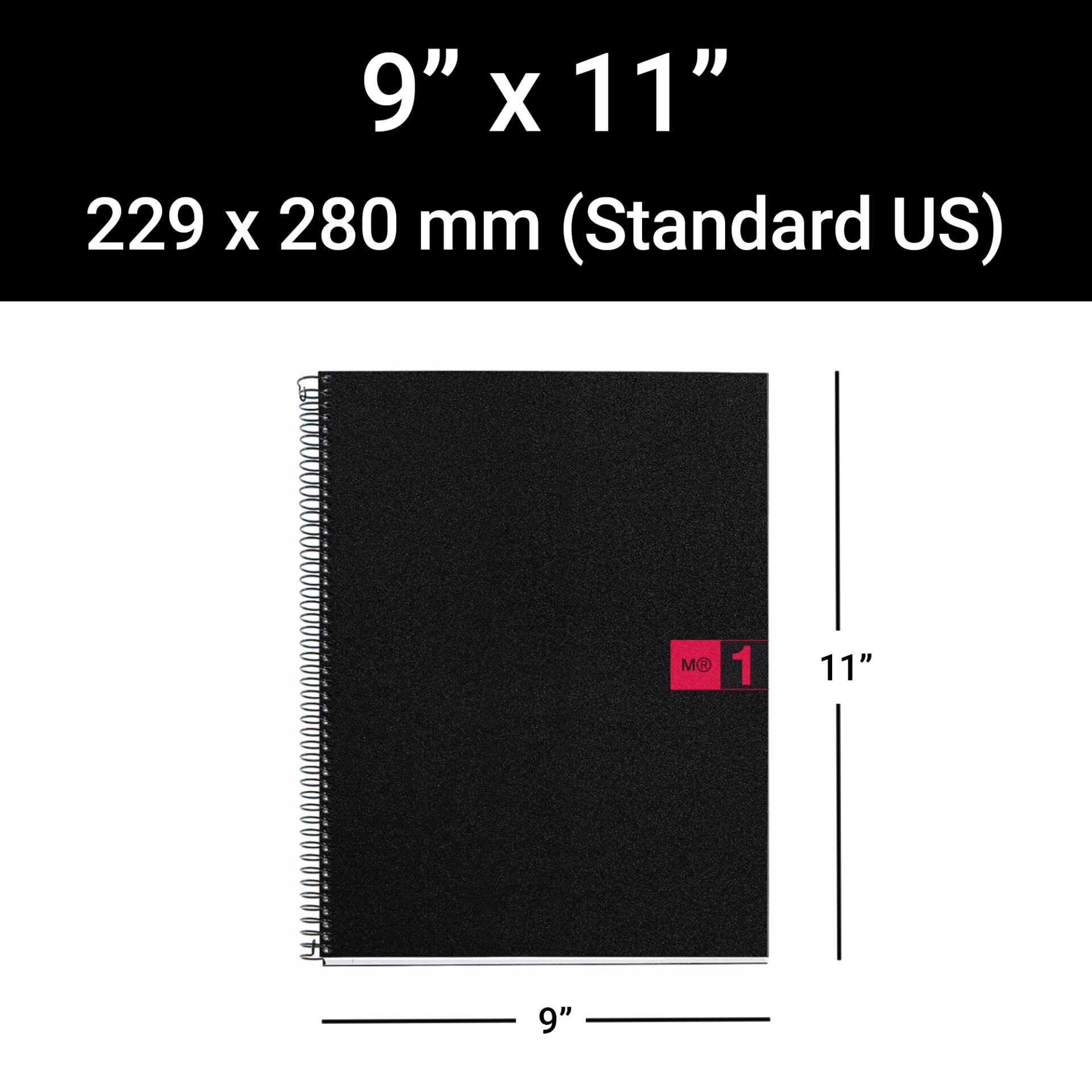 M® MiquelRius Original™ Lined 1 Subject Notebook, 11" x 8.5", Poly Cover - Black with Red