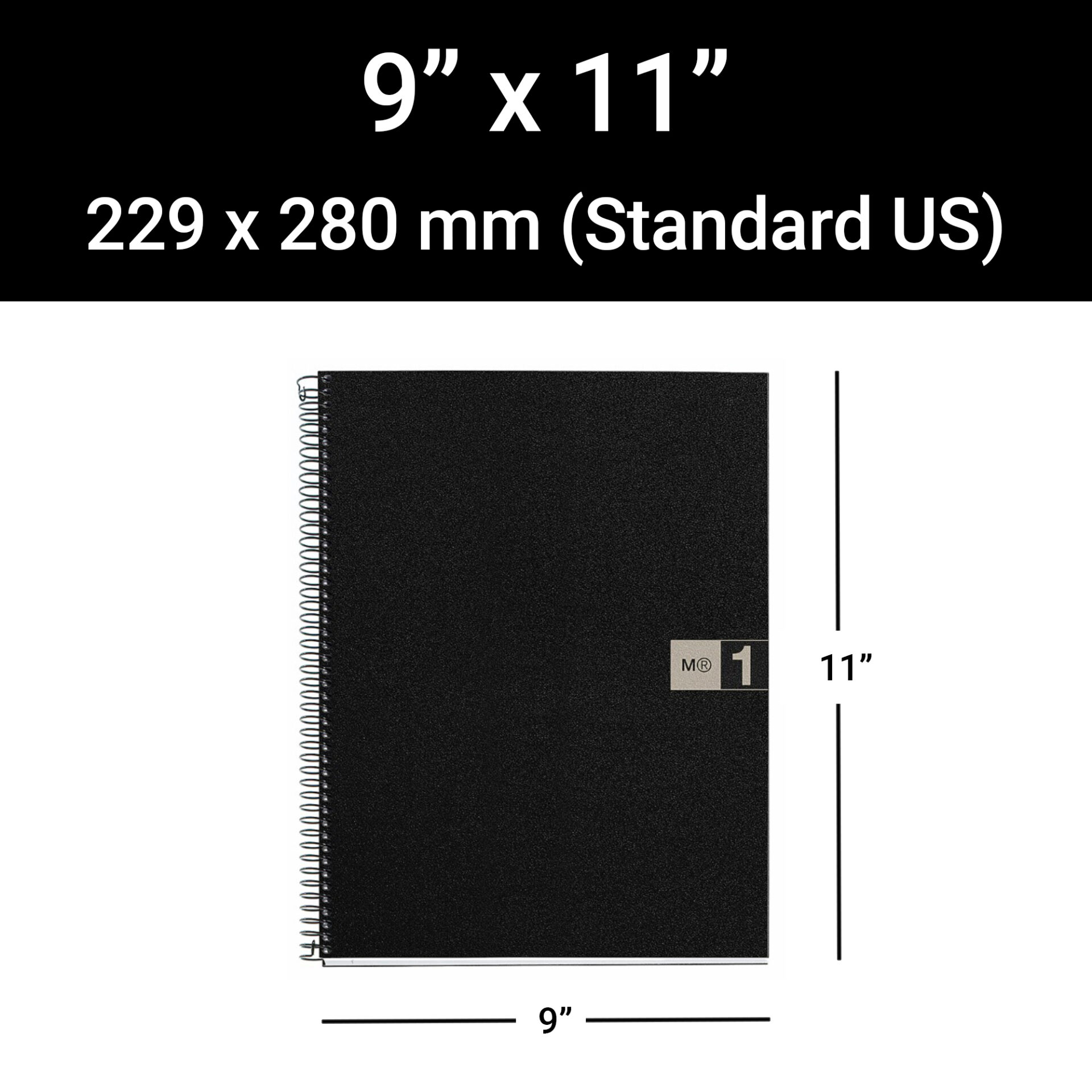 M® MiquelRius Original™ Lined 1 Subject Notebook, 11" x 8.5", Poly Cover - Black with Grey