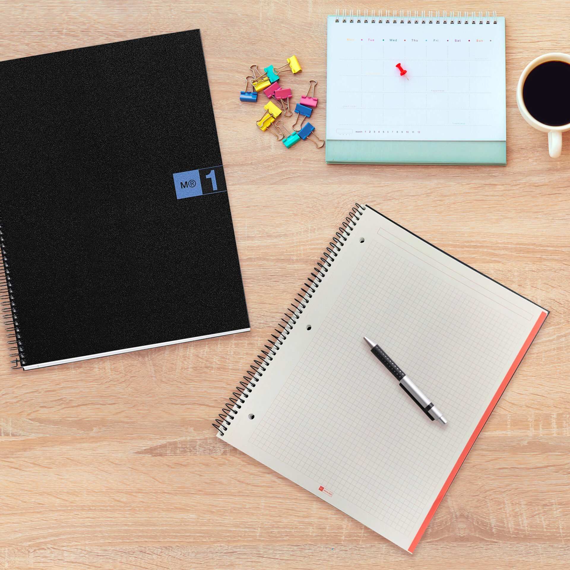 M® MiquelRius Original™ Lined 1 Subject Notebook, 11" x 8.5", Poly Cover - Black with Grey