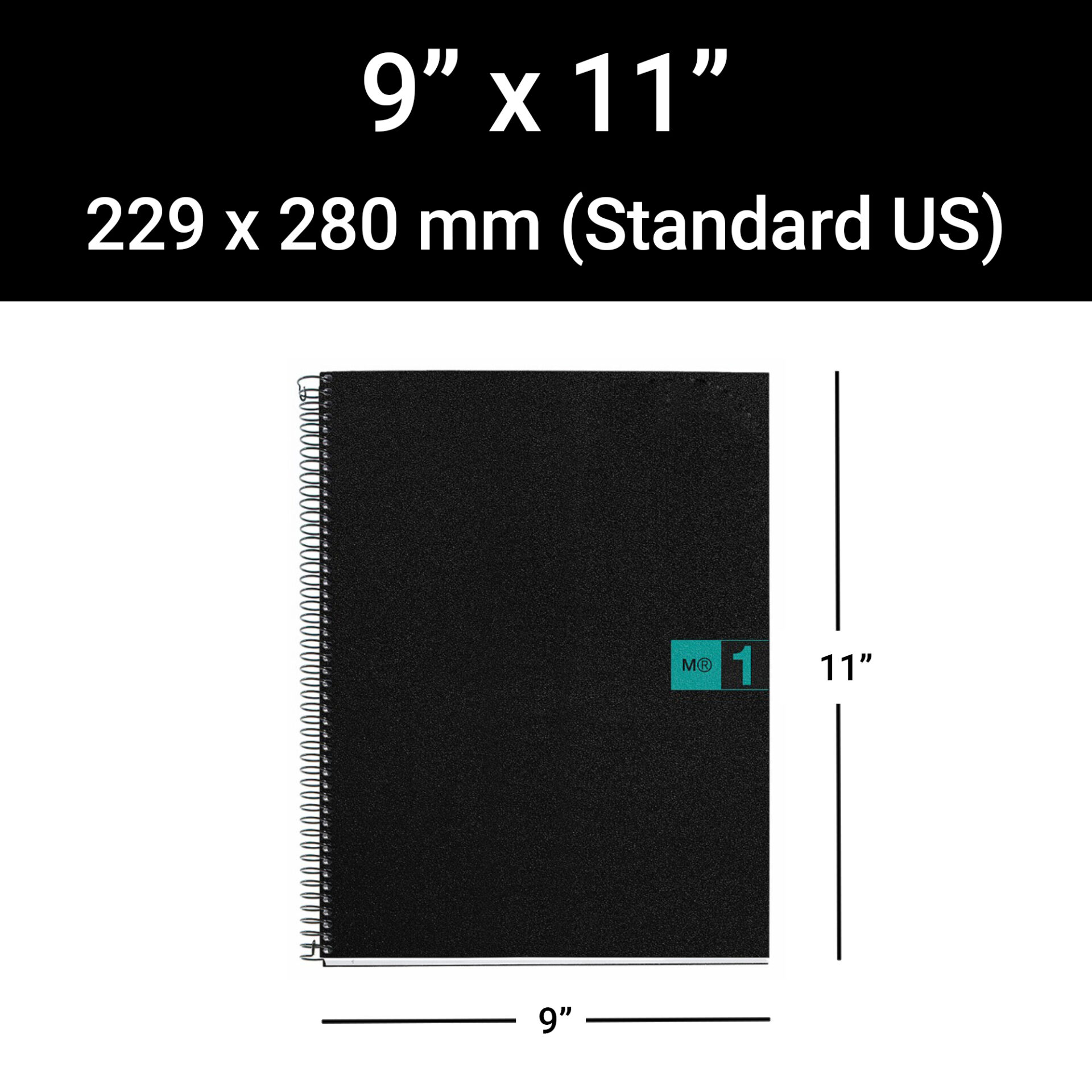 M® MiquelRius Original™ Lined 1 Subject Notebook, 11" x 8.5", Poly Cover - Black with Turquoise