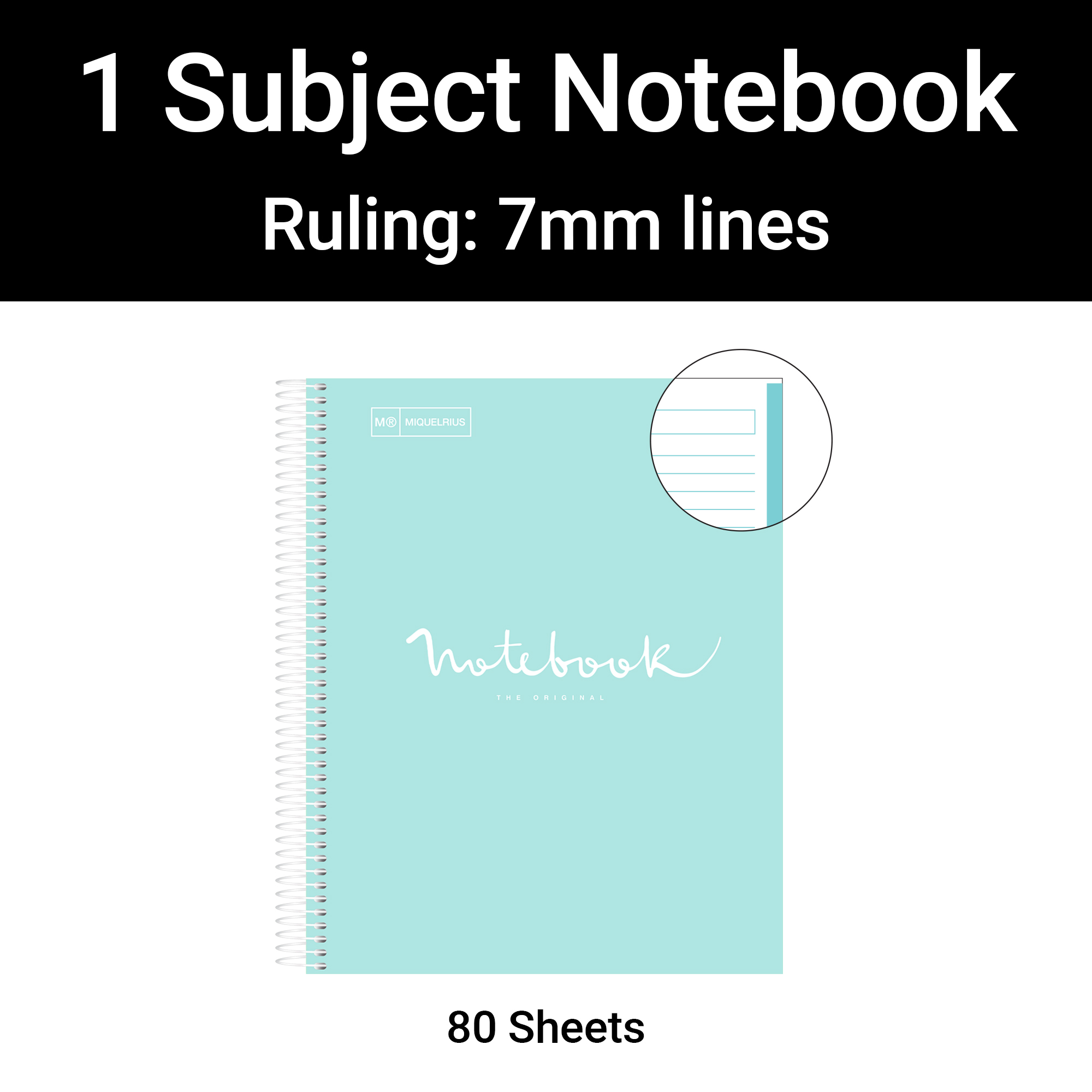 M® MiquelRius Emotions® Lined 1 Subject Notebook, 11" x 8.5", Cardboard Cover - Sky Blue