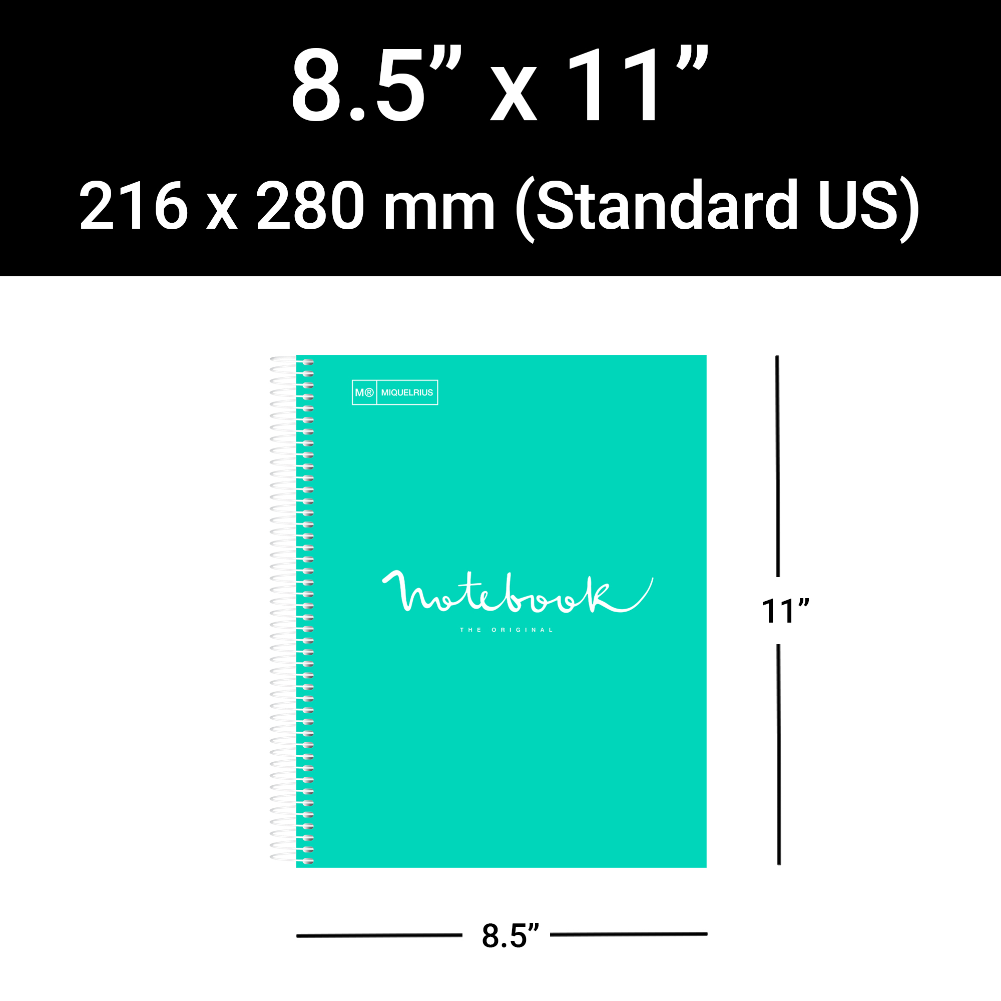M® MiquelRius Emotions® Lined 1 Subject Notebook, 11" x 8.5", Cardboard Cover - Turquoise