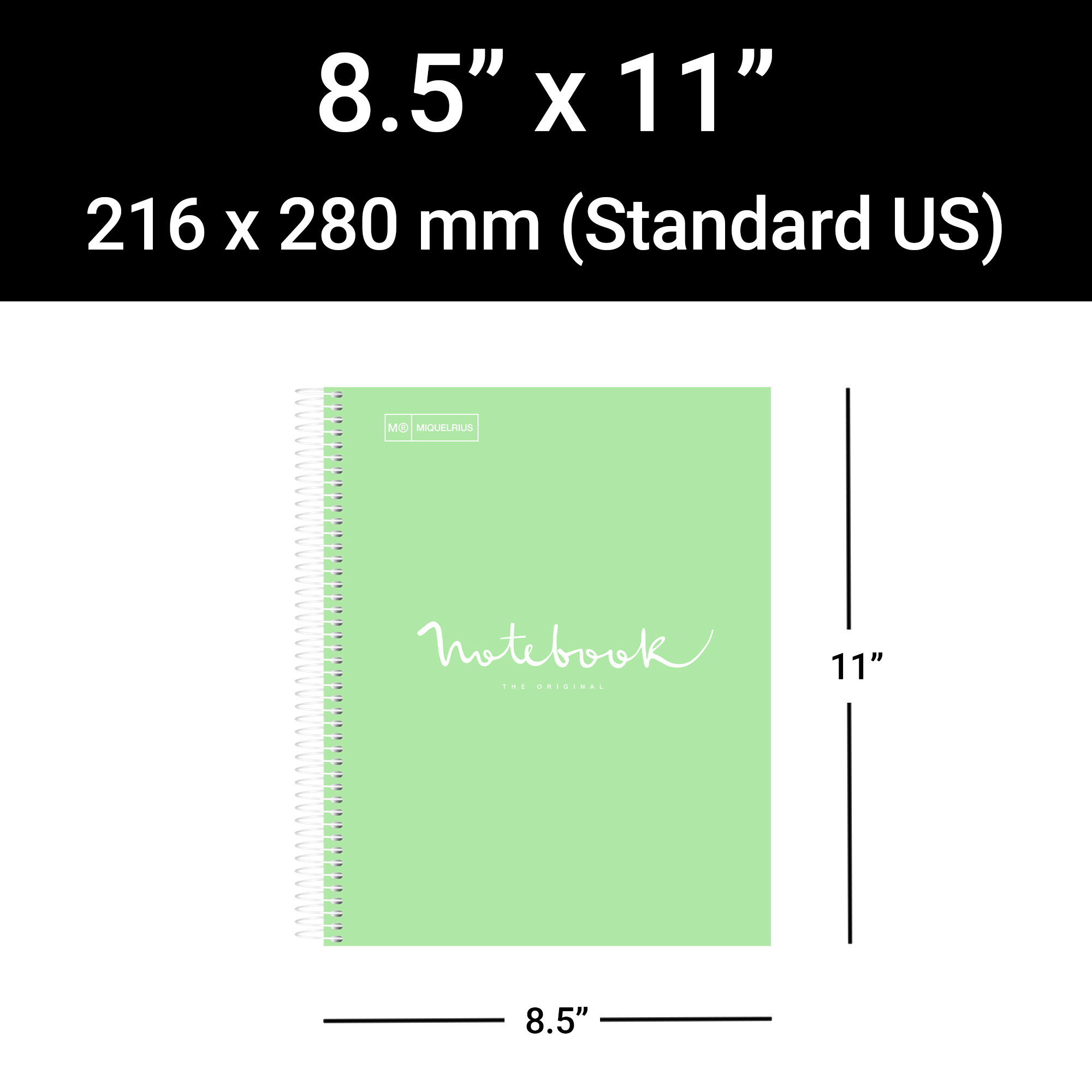 M® MiquelRius Emotions® Lined 1 Subject Notebook, 11" x 8.5", Cardboard Cover - Mint