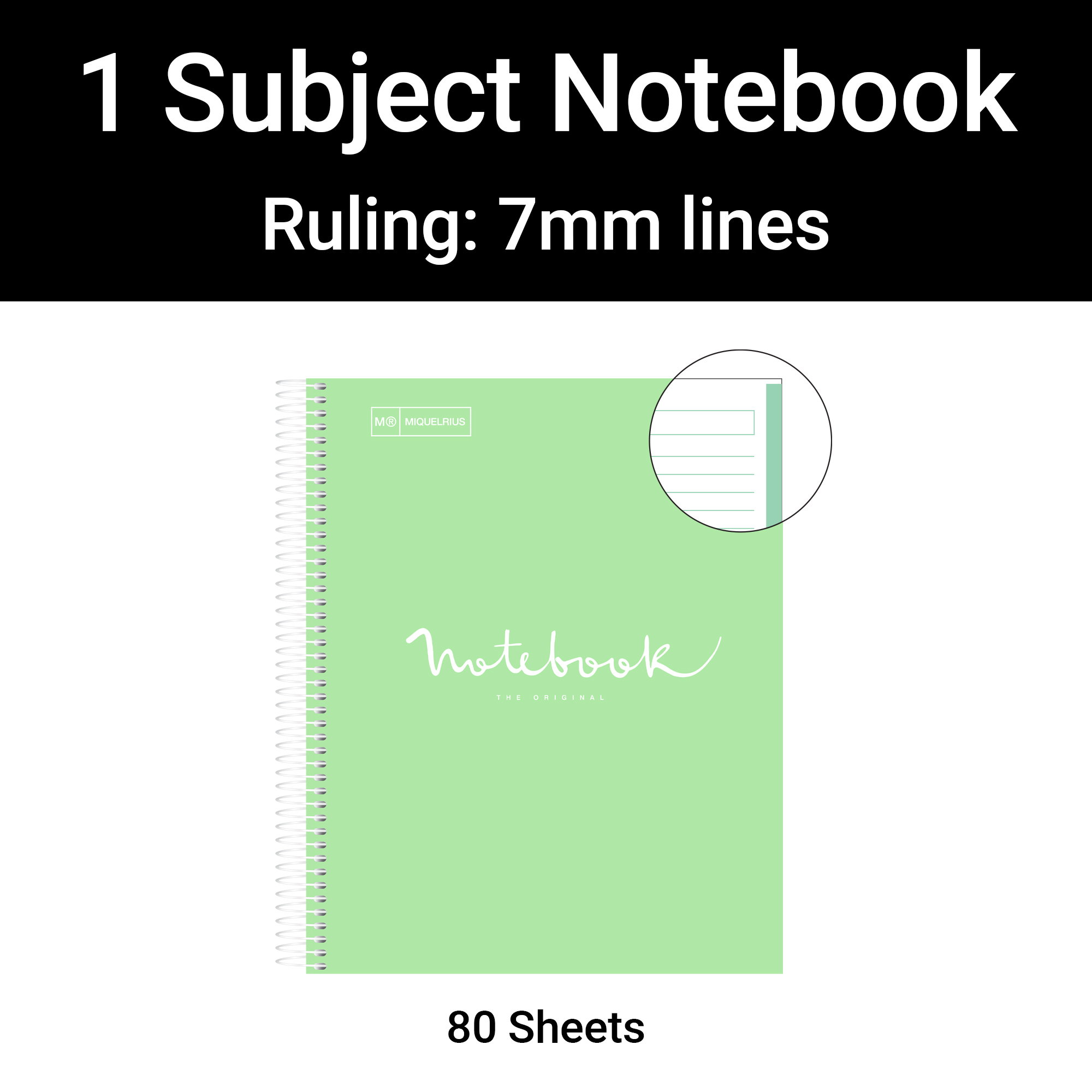 M® MiquelRius Emotions® Lined 1 Subject Notebook, 11" x 8.5", Cardboard Cover - Mint