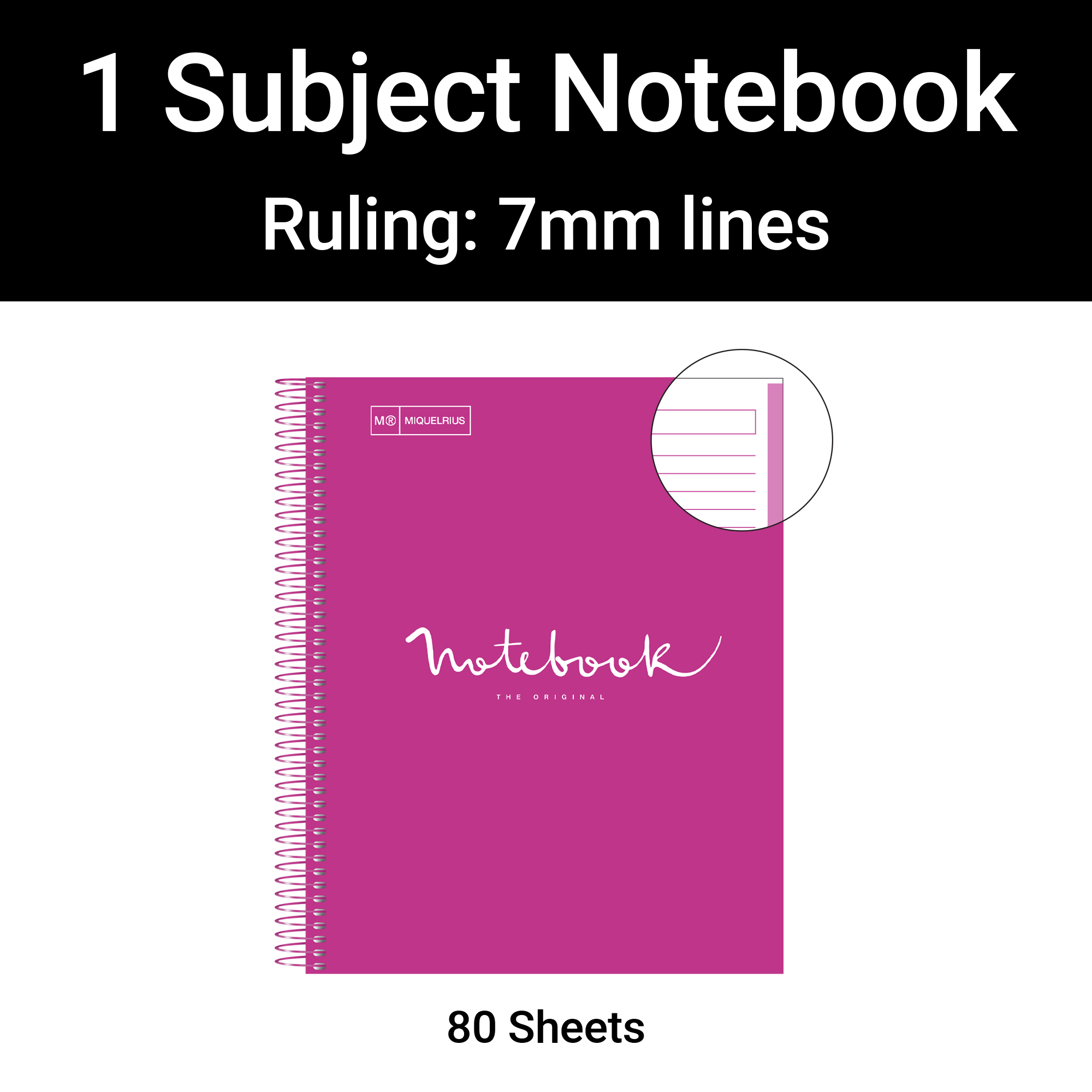MiquelRius Emotions® Lined 1 Subject Notebook, Cardboard Cover - Bright Pink