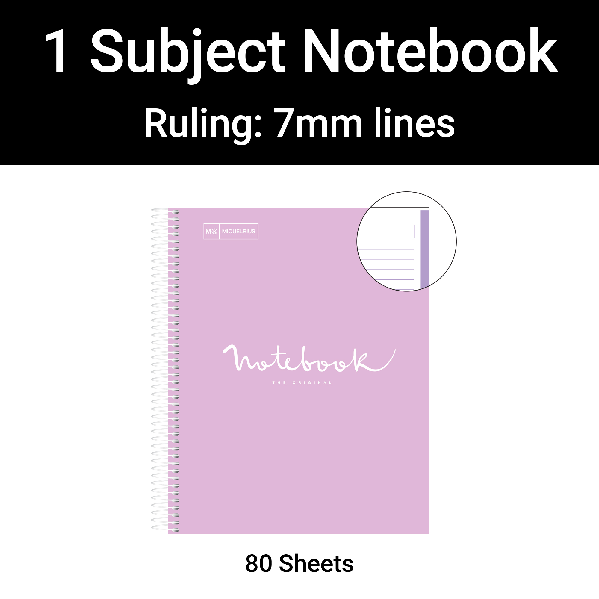 M® MiquelRius Emotions® Lined 1 Subject Notebook, 11" x 8.5", Cardboard Cover - Lavender