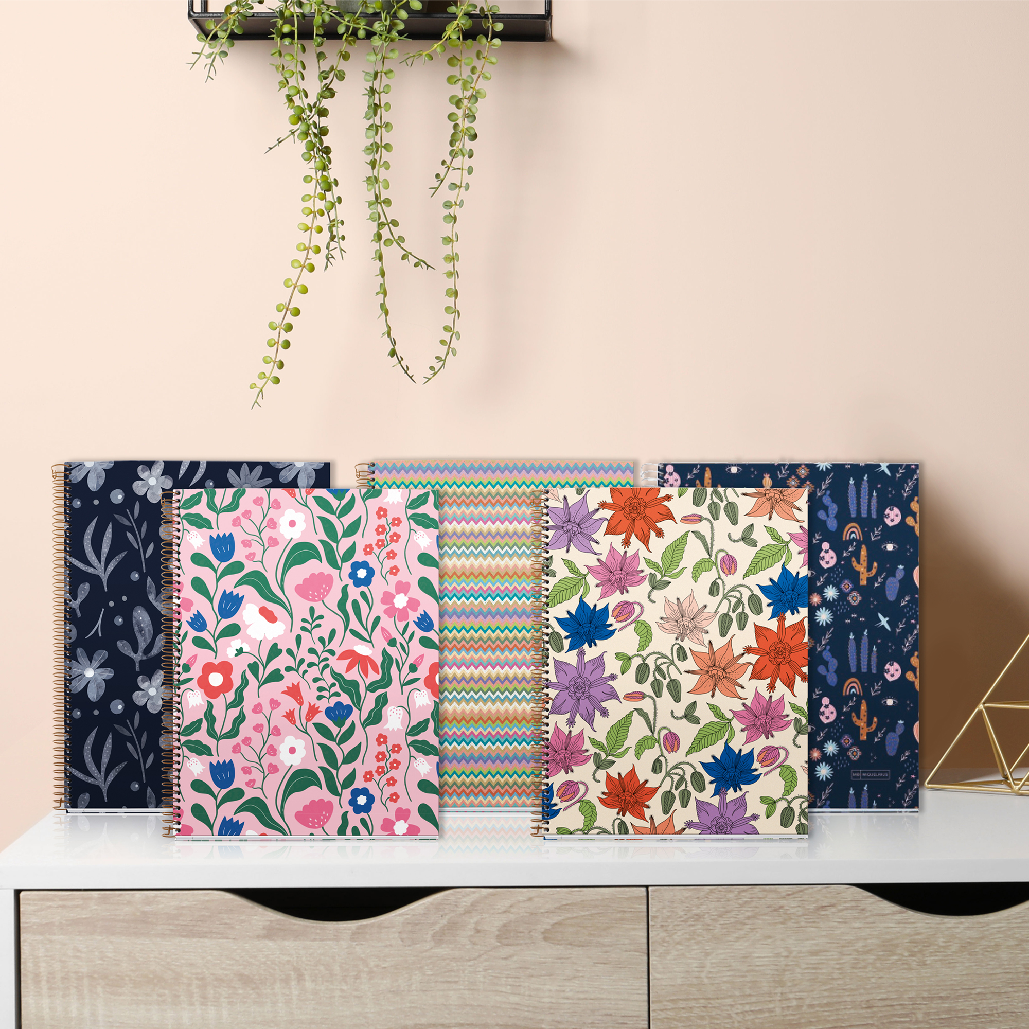 M® MiquelRius Lined 4 Subject Notebook, 11" x 8.5", Cardboard Cover - Vintage Lily