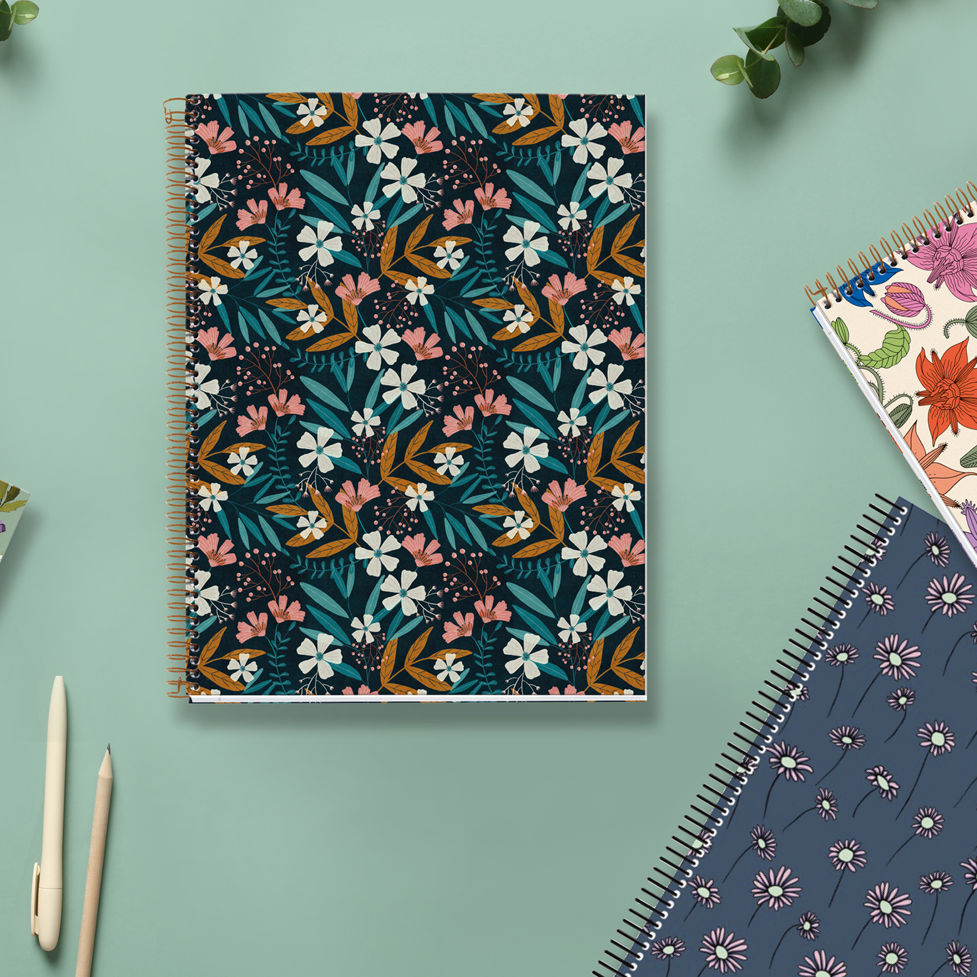 M® MiquelRius Lined 4 Subject Notebook, 11" x 8.5", Cardboard Cover - Wildflowers