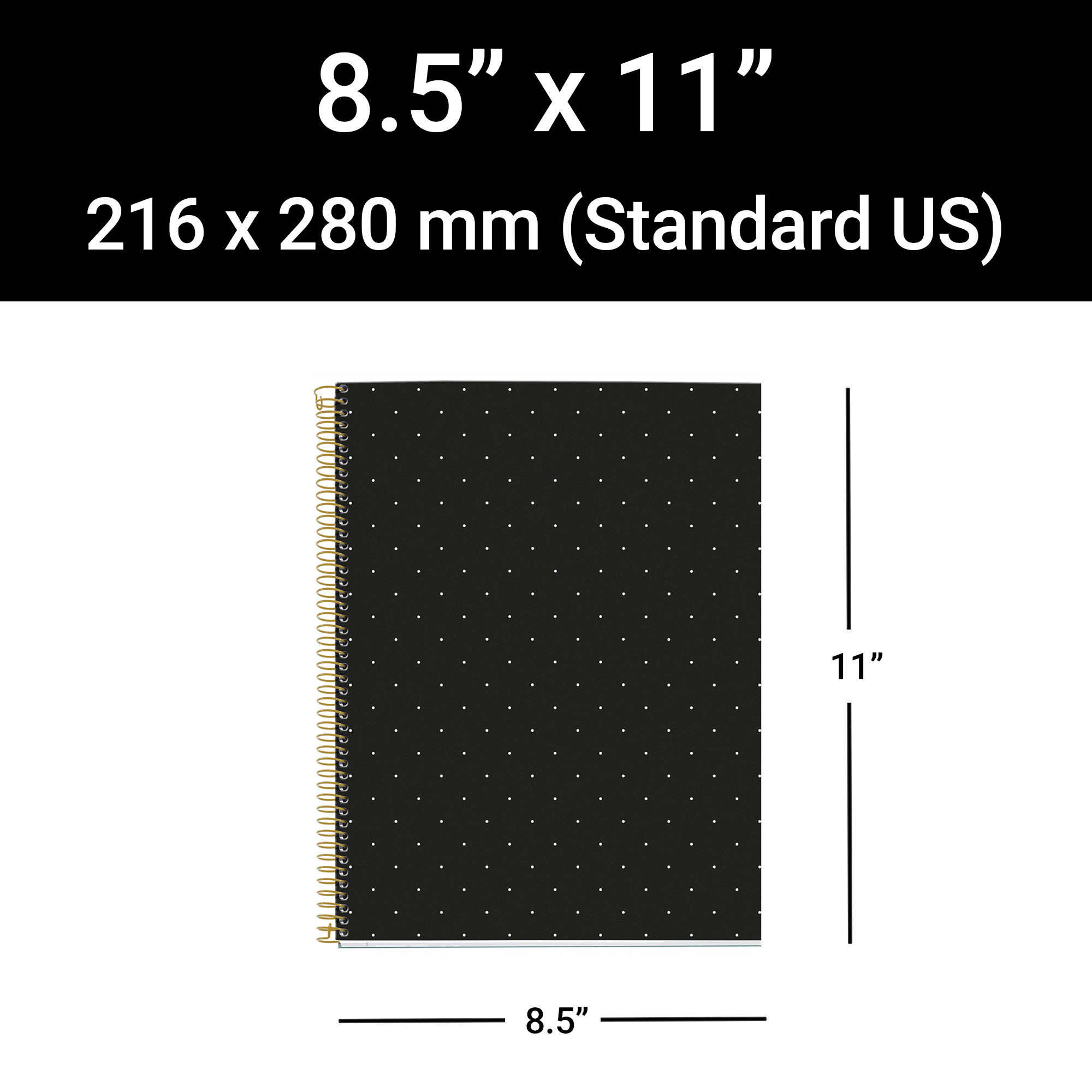M® MiquelRius Lined 4 Subject Notebook, 11" x 8.5", Cardboard Cover - Black Dots