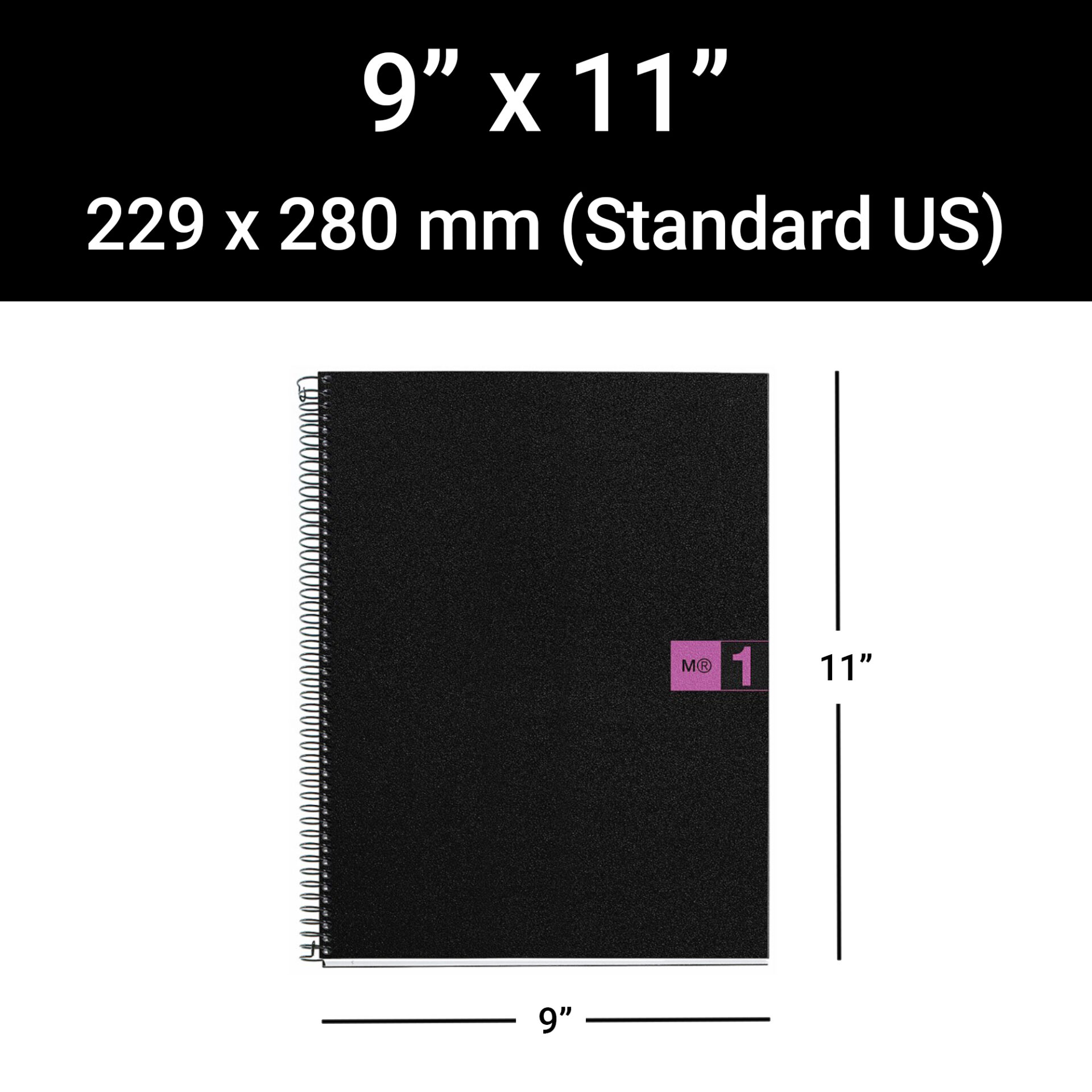 M® MiquelRius Original™ Graph Ruled 1 Subject Notebook, 11" x 8.5", Poly Cover - Black with Purple