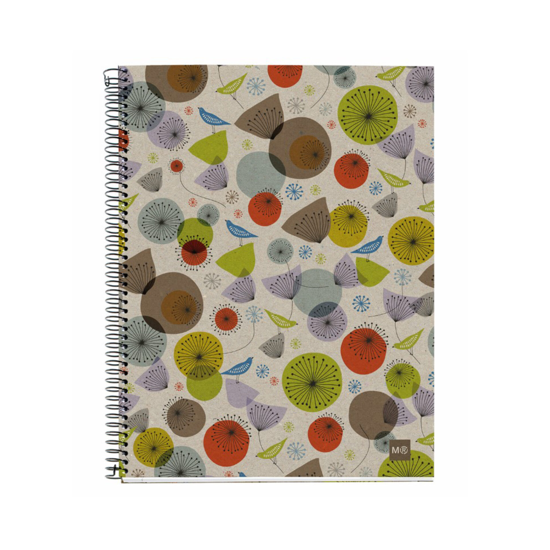 M® MiquelRius Recycled Collection, Lined 4 Subject Notebook, 11" x 8.5", Cardboard Cover - Eco Birds