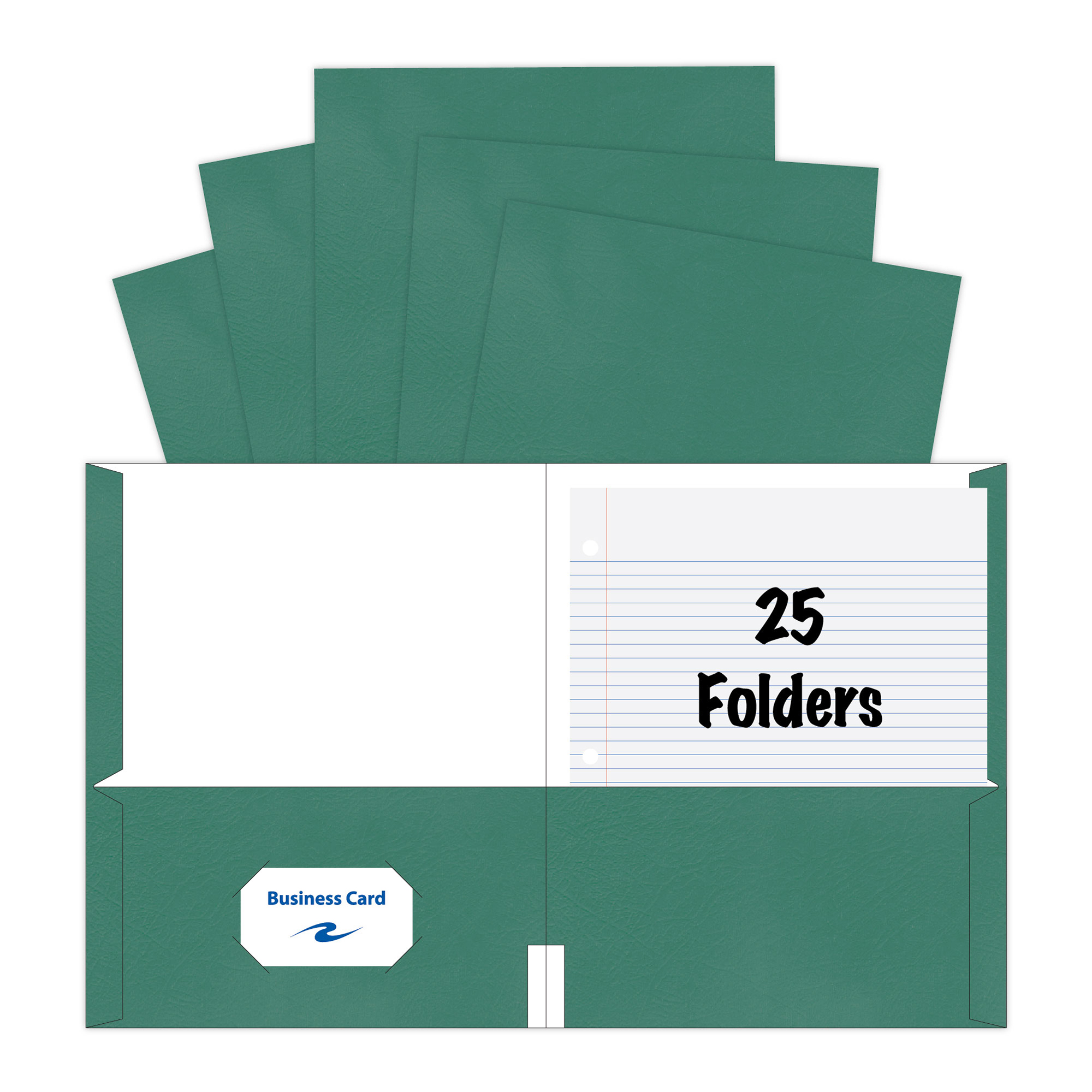 Embossed 2-Pocket Folders, 25 per Box, Green