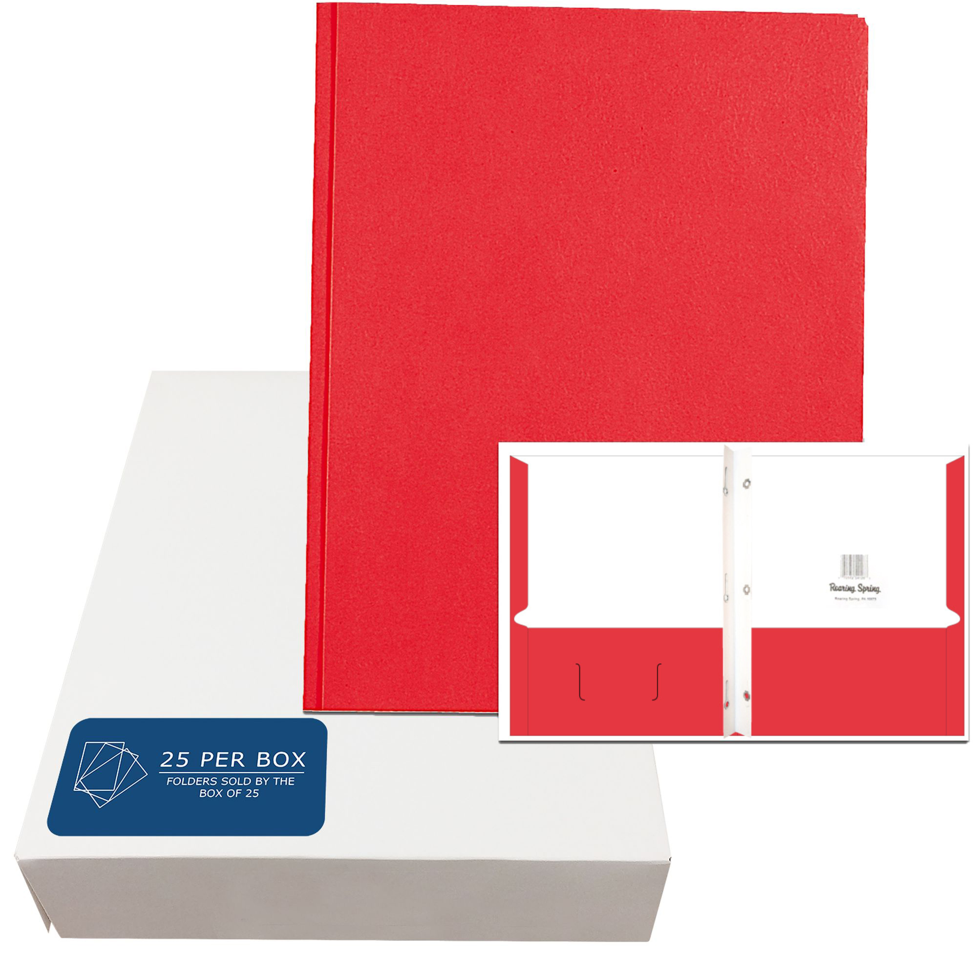 Embossed 3-Prong Pocket Folders, 25 per Box, Red