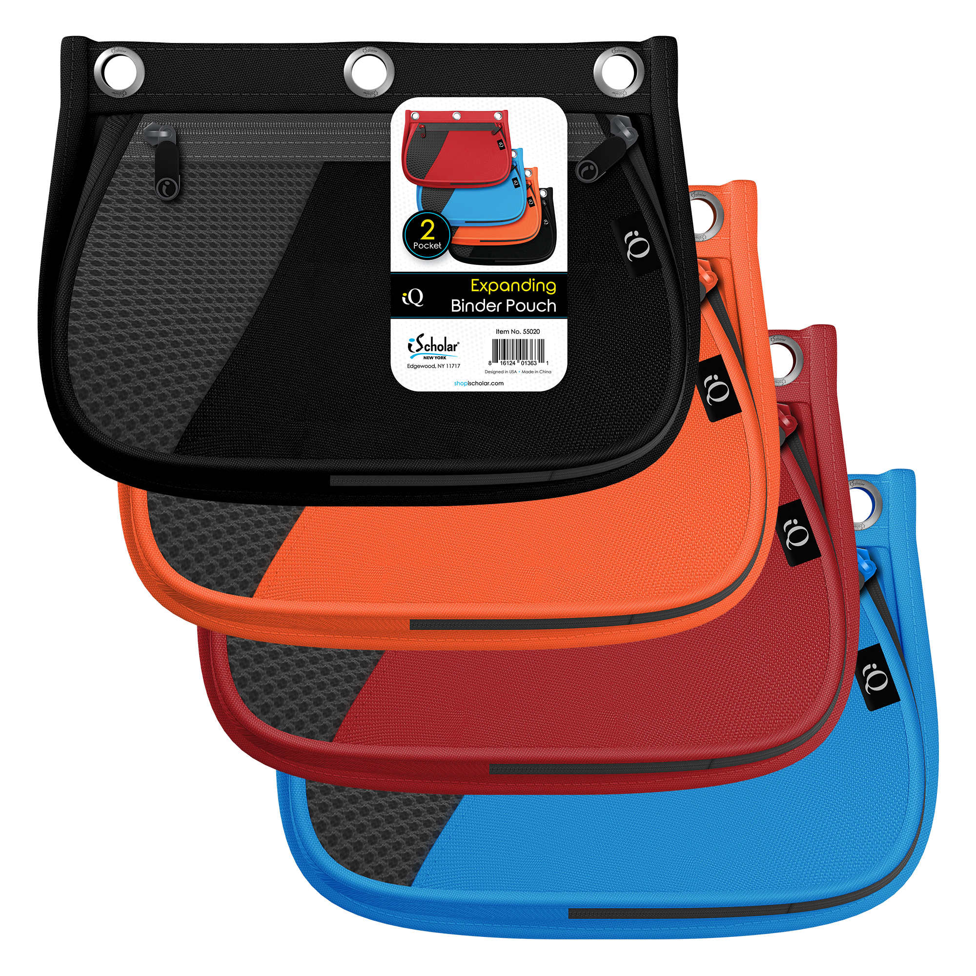 iScholar® iQ Expandable 2-Pocket Binder Pouch, 10" x 8", Assorted Colors