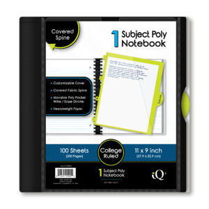 iScholar® iQ+ Poly Cover Notebook, College Ruled, 11" x 9", 100 Sheets, Assorted Colors