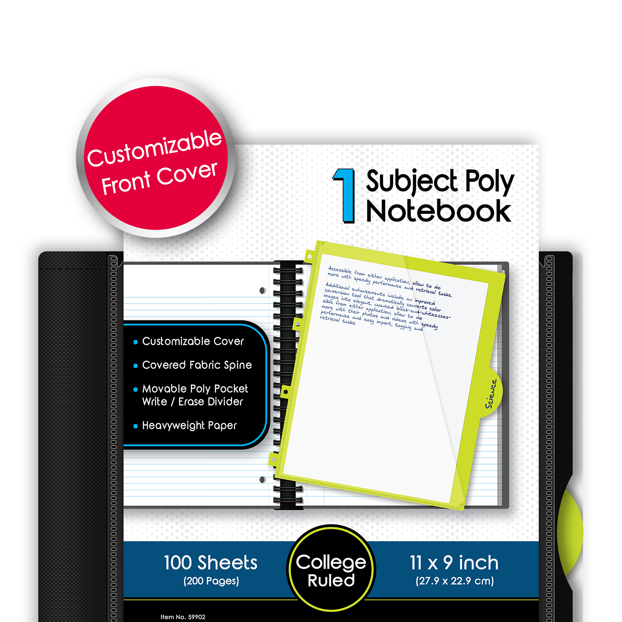 iScholar® iQ+ Poly Cover Notebook, College Ruled, 11" x 9", 100 Sheets, Assorted Colors