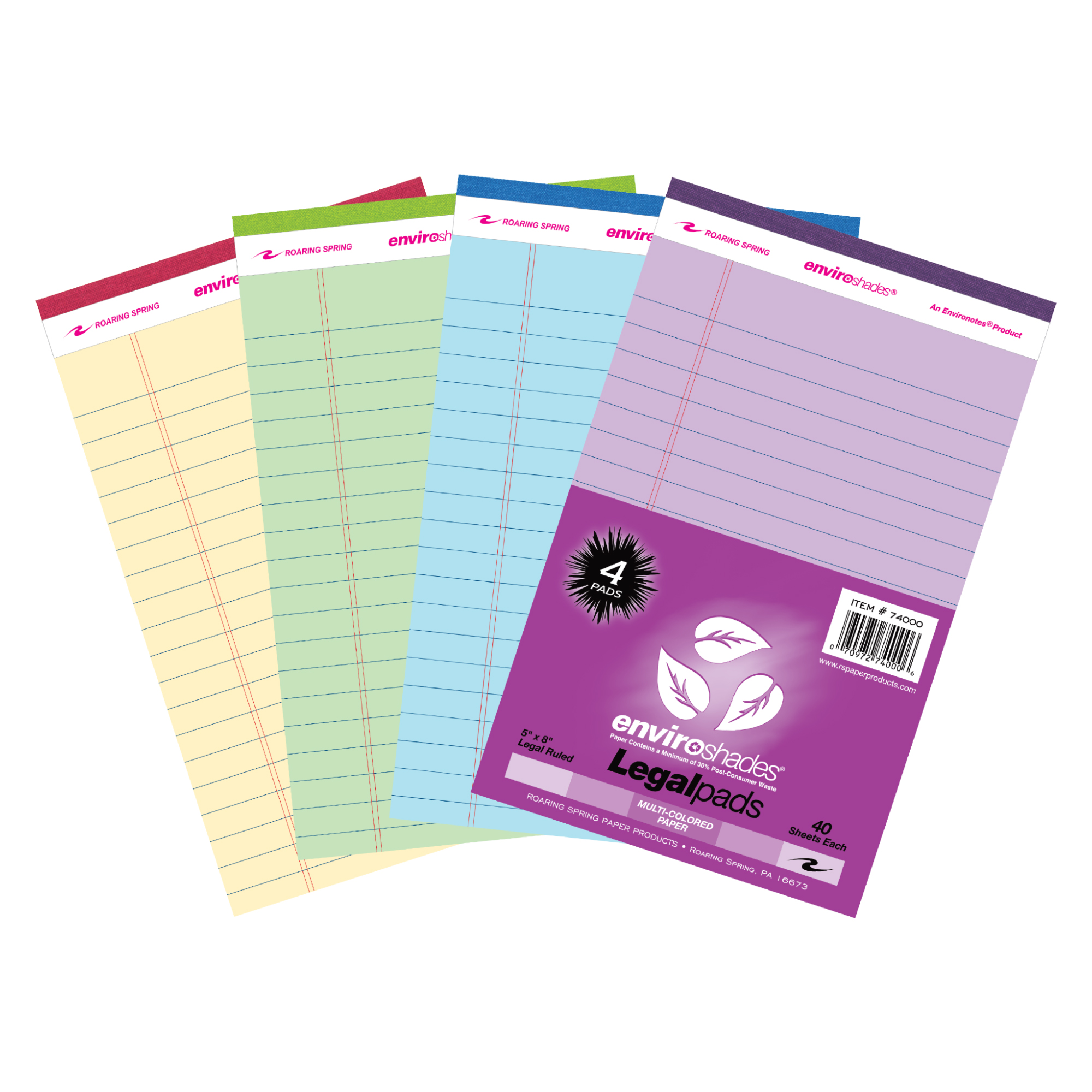 Enviroshades® Recycled Mini Legal Pads, Legal Ruled, Assorted Colors, Pack of 4