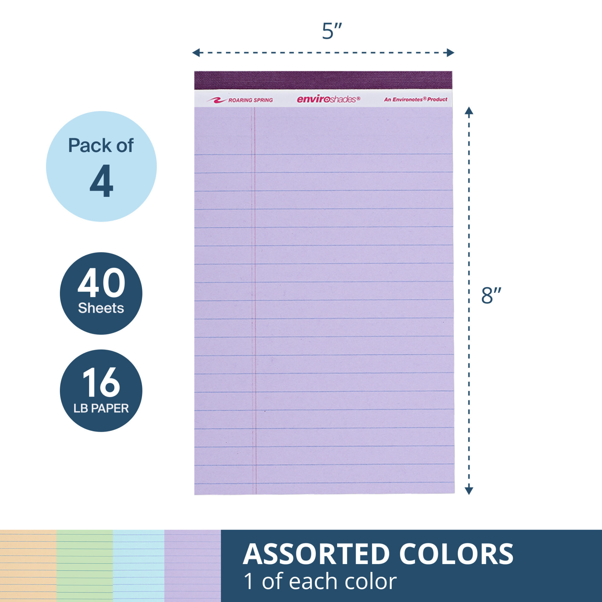 Enviroshades® Recycled Mini Legal Pads, Legal Ruled, Assorted Colors, Pack of 4