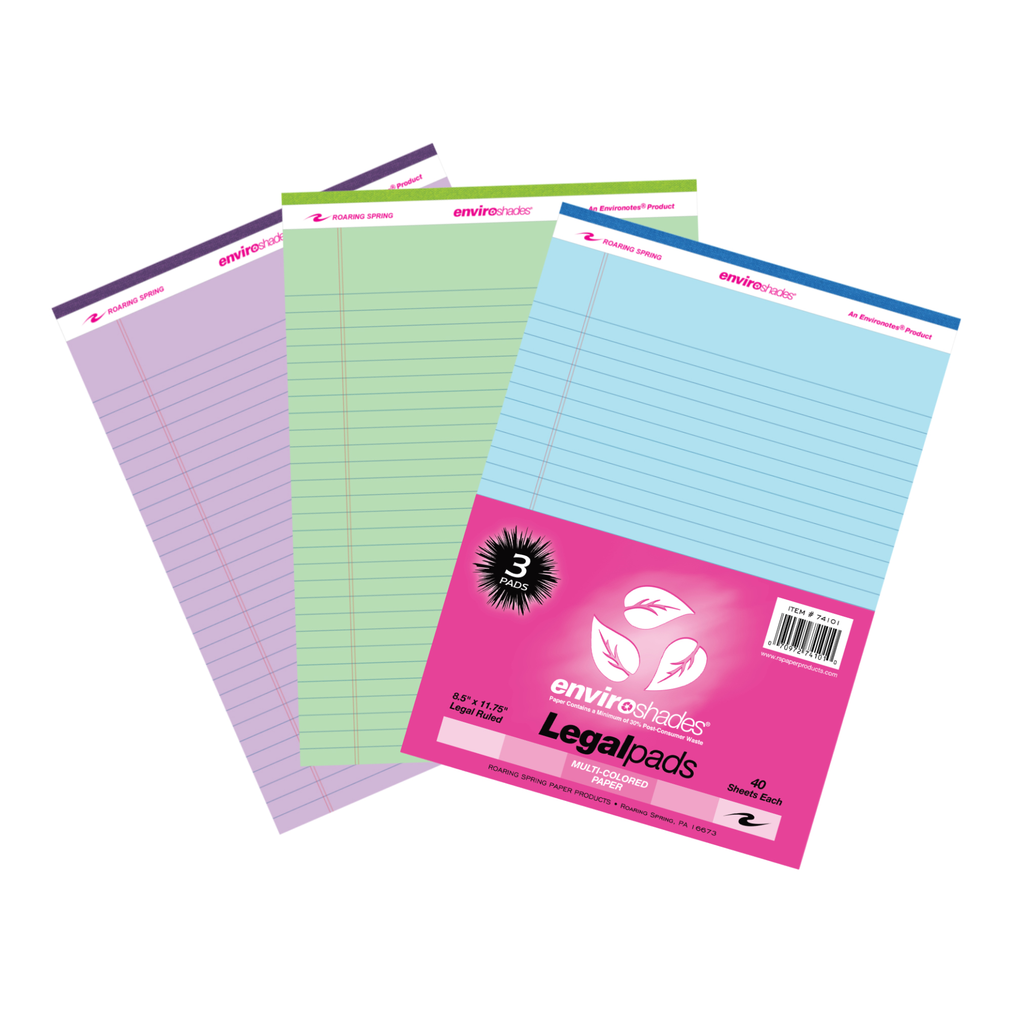 Enviroshades® Recycled Legal Pads, Legal Ruled, Assorted Colors, Pack of 3