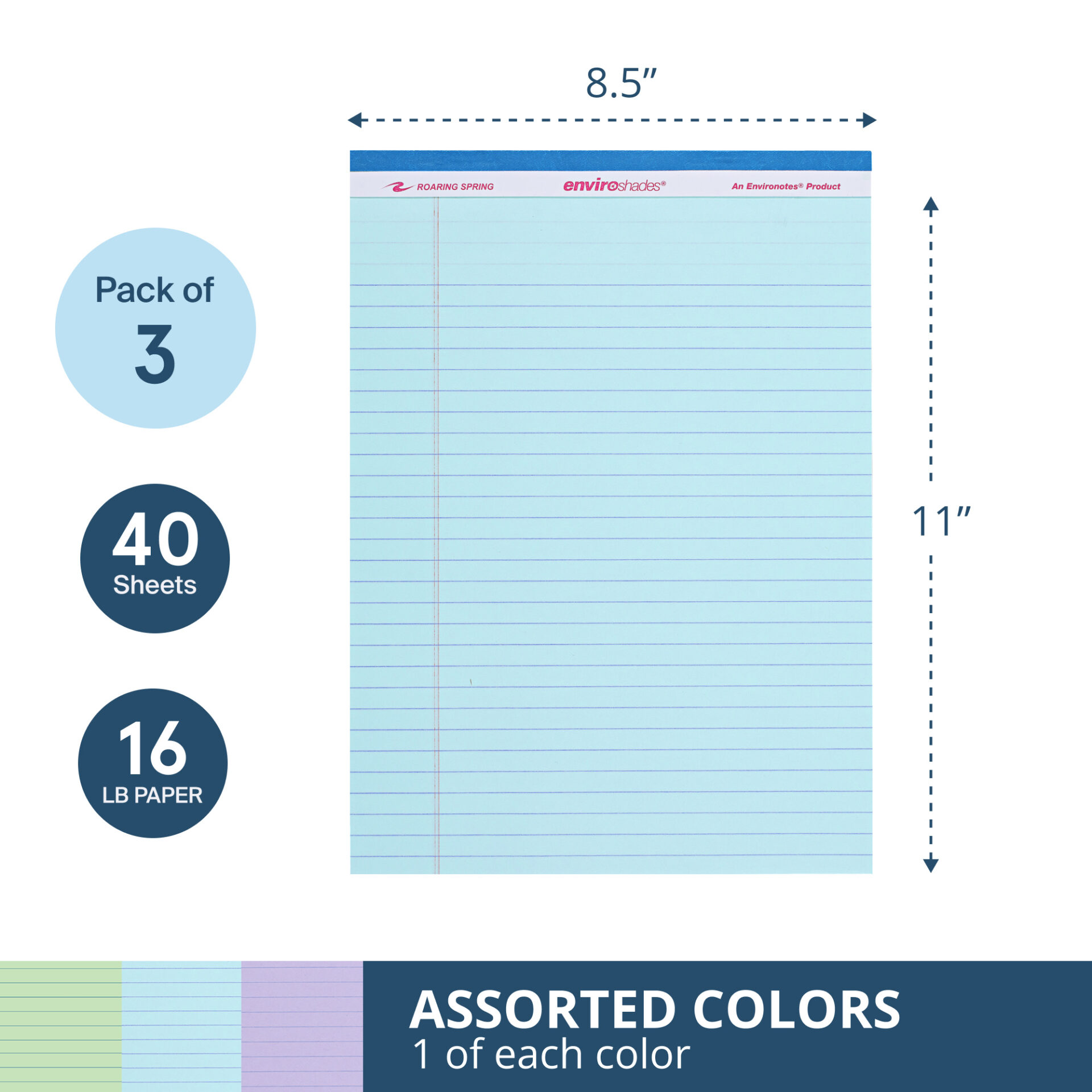 Enviroshades® Recycled Legal Pads, Legal Ruled, Assorted Colors, Pack of 3