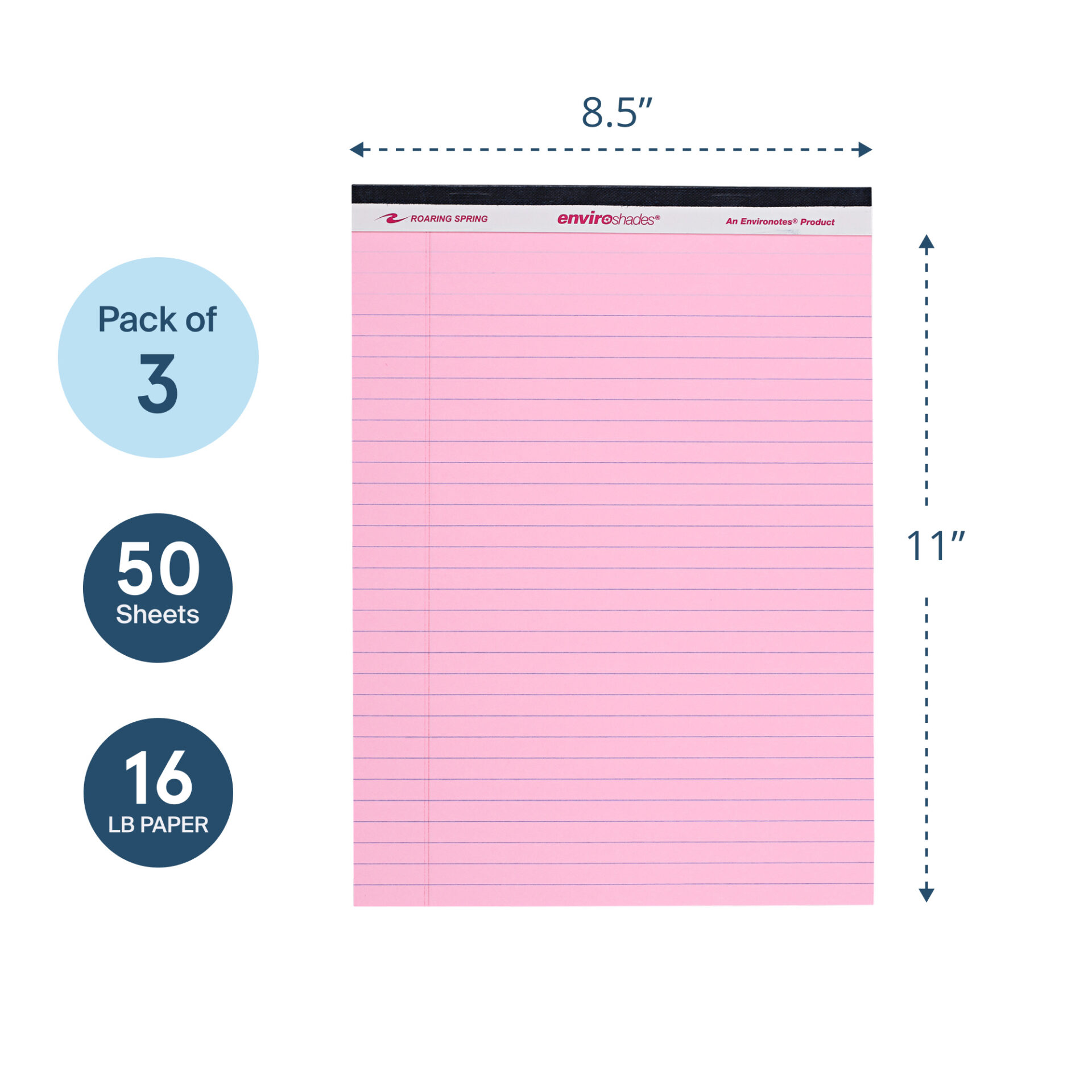 Enviroshades® Recycled Legal Pads, Legal Ruled, Pink, Pack of 3