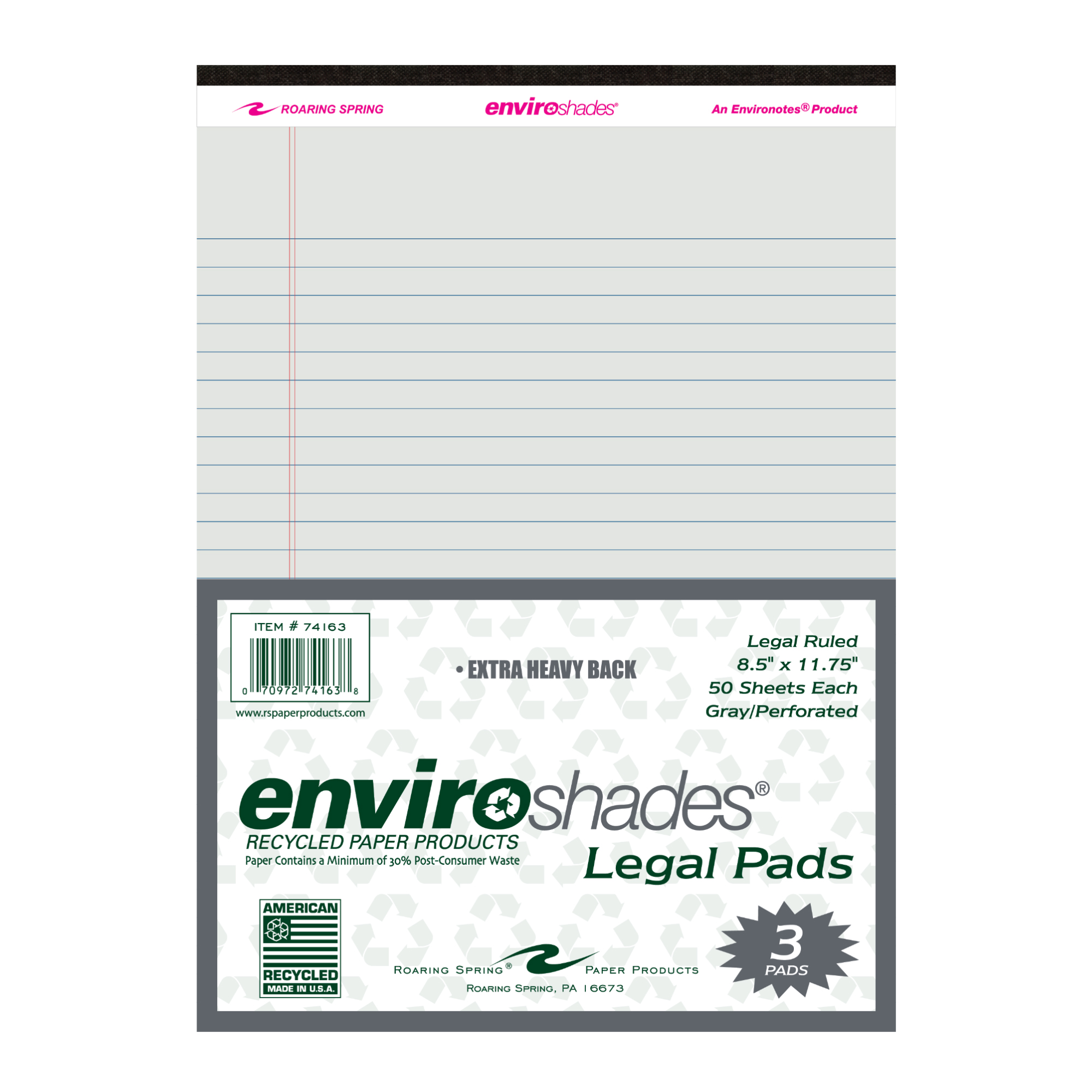 Enviroshades® Recycled Legal Pads, Legal Ruled, Gray, Pack of 3