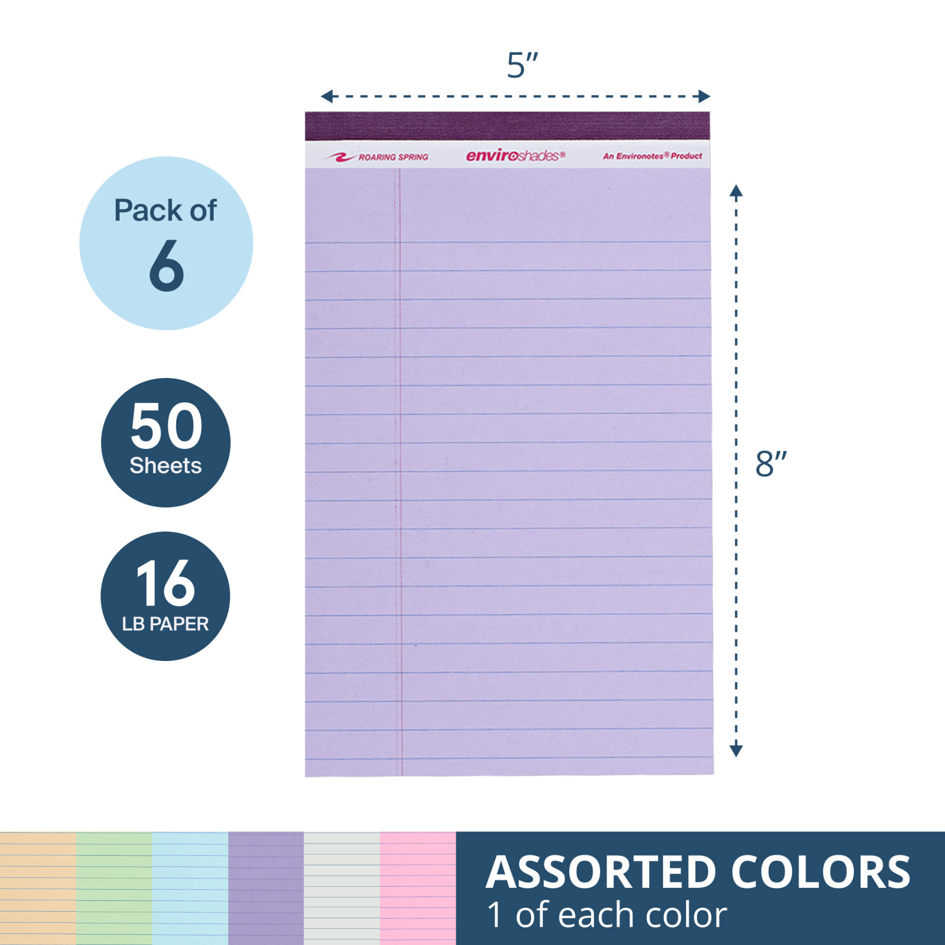 Enviroshades® Recycled Mini Legal Pads, Legal Ruled, Assorted Colors, Pack of 6