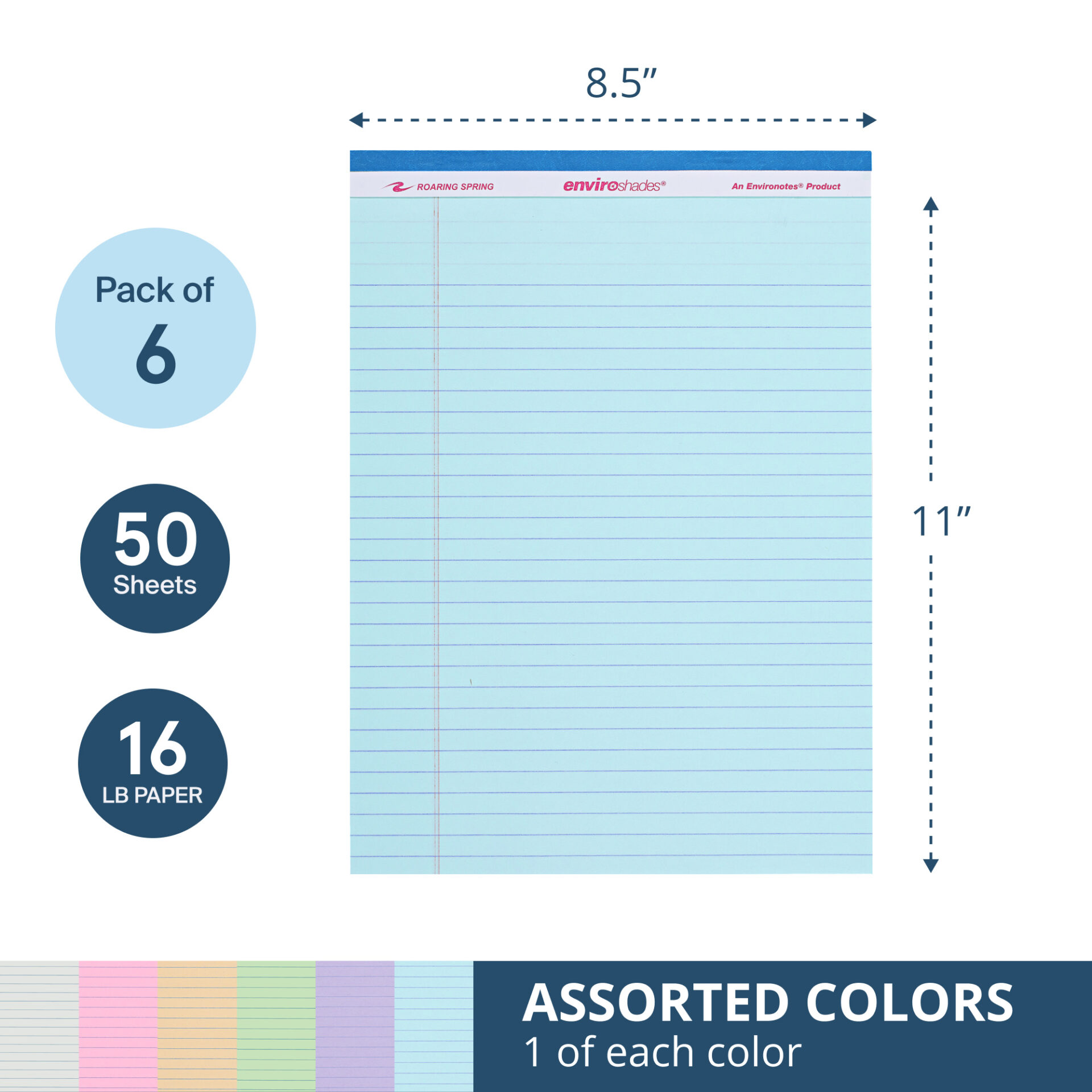 Enviroshades® Recycled Legal Pads, Legal Ruled, Assorted Colors, Pack of 6