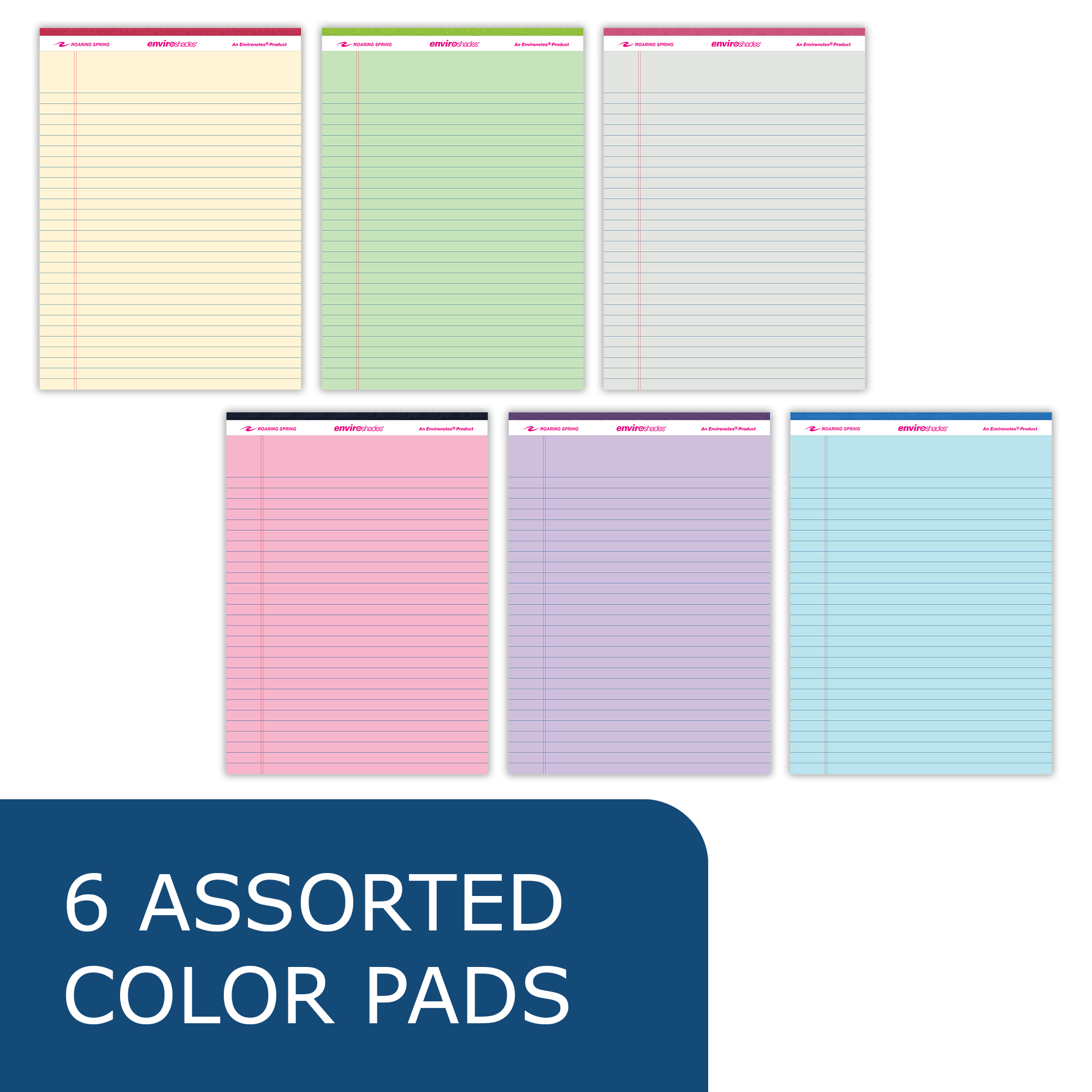 Enviroshades® Recycled Legal Pads, Legal Ruled, Assorted Colors, Pack of 6
