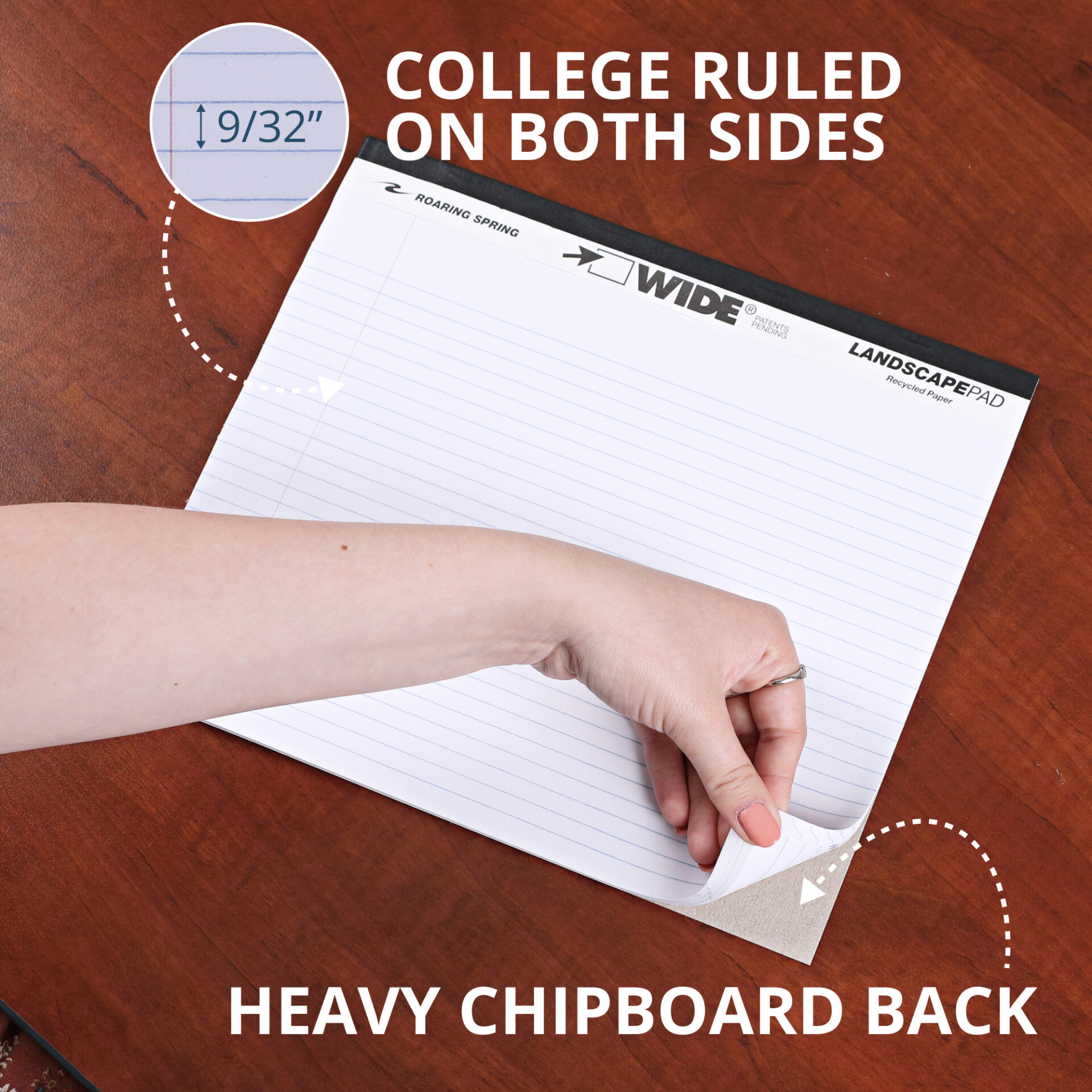 Wide® Recycled Landscape Legal Pads, College Ruled with Margin, White