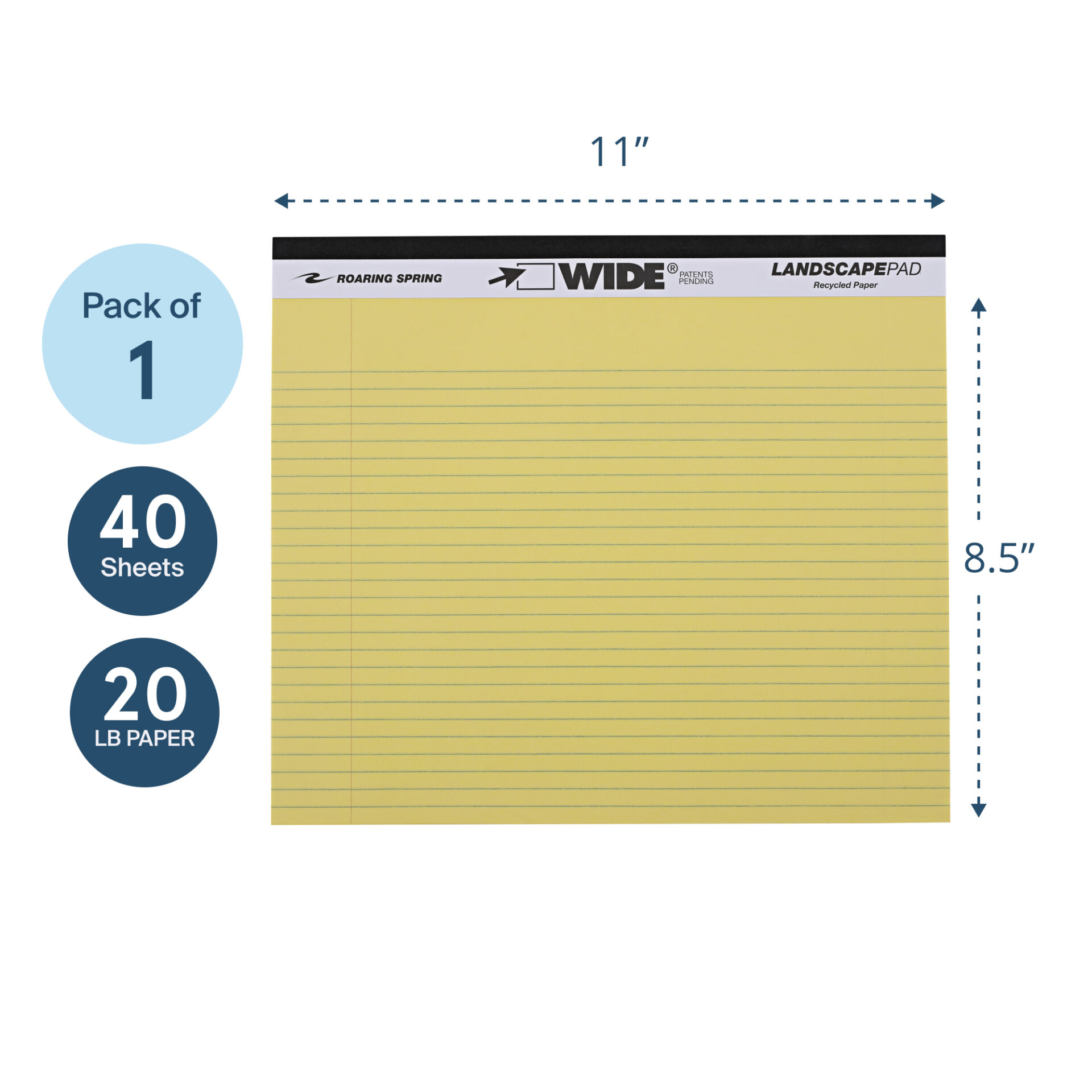 Wide® Recycled Landscape Legal Pads, College Ruled with Margin, Canary