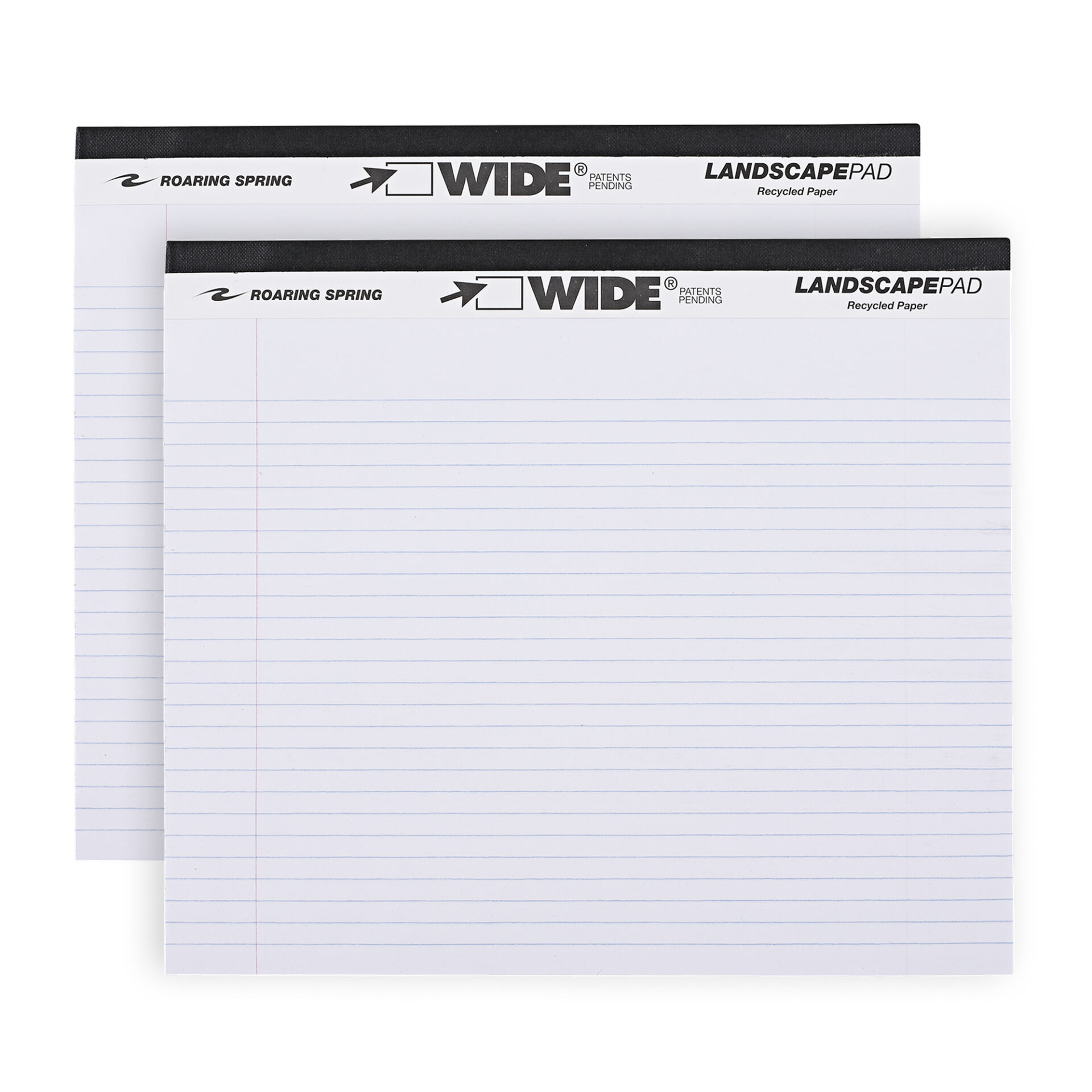 Wide® Recycled Landscape Legal Pads, College Ruled with Margin, White, Pack of 2