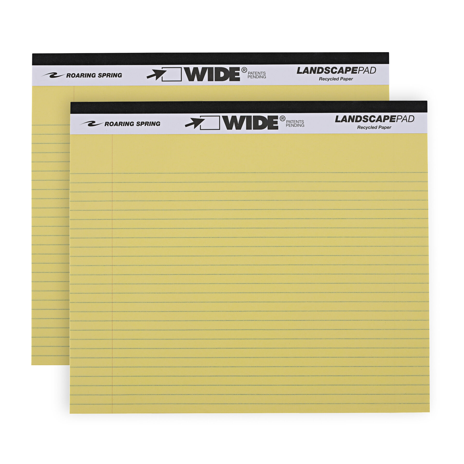 Wide® Recycled Landscape Legal Pads, College Ruled with Margin, Canary, Pack of 2