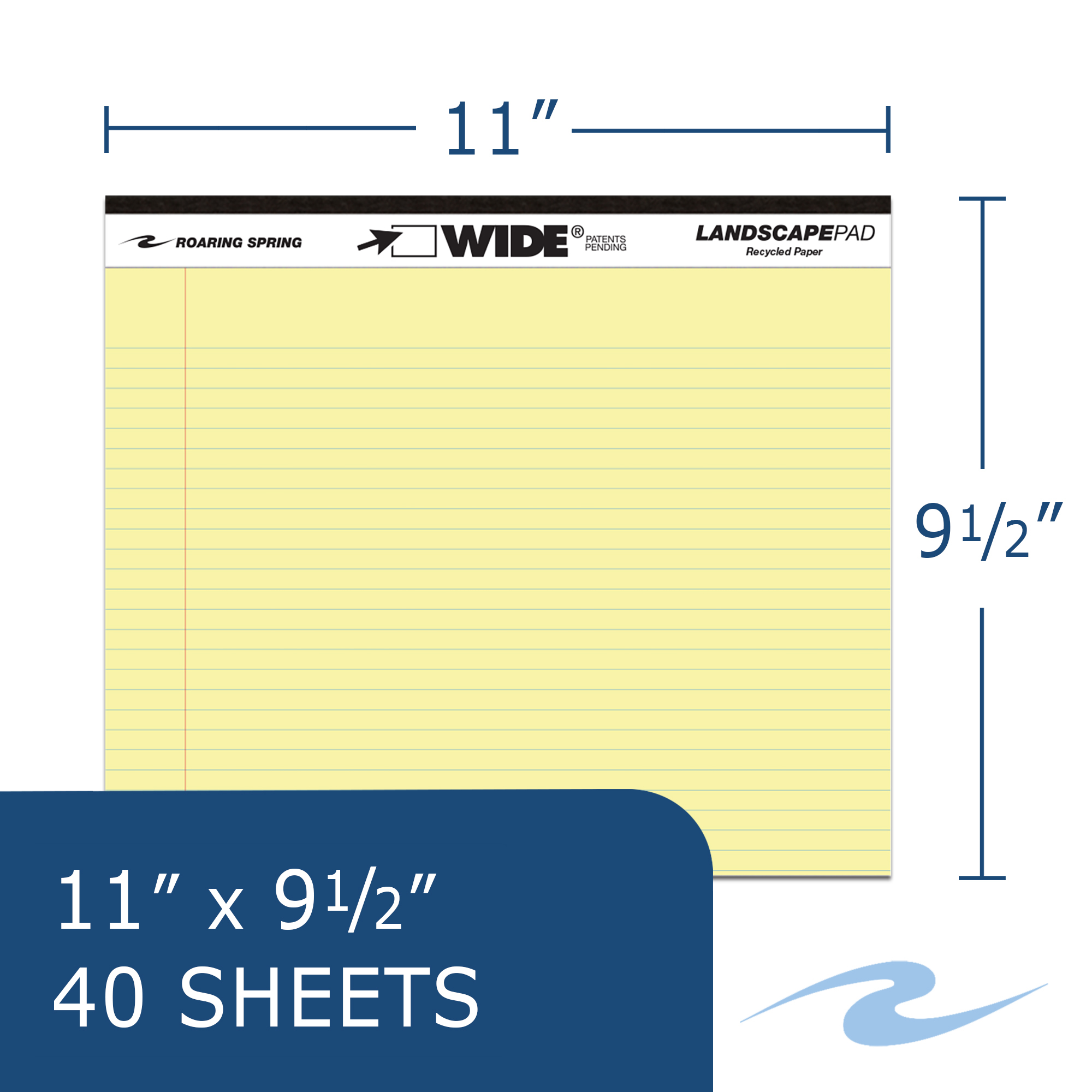 Wide® Recycled Landscape Legal Pads, College Ruled with Margin, Canary, Pack of 2