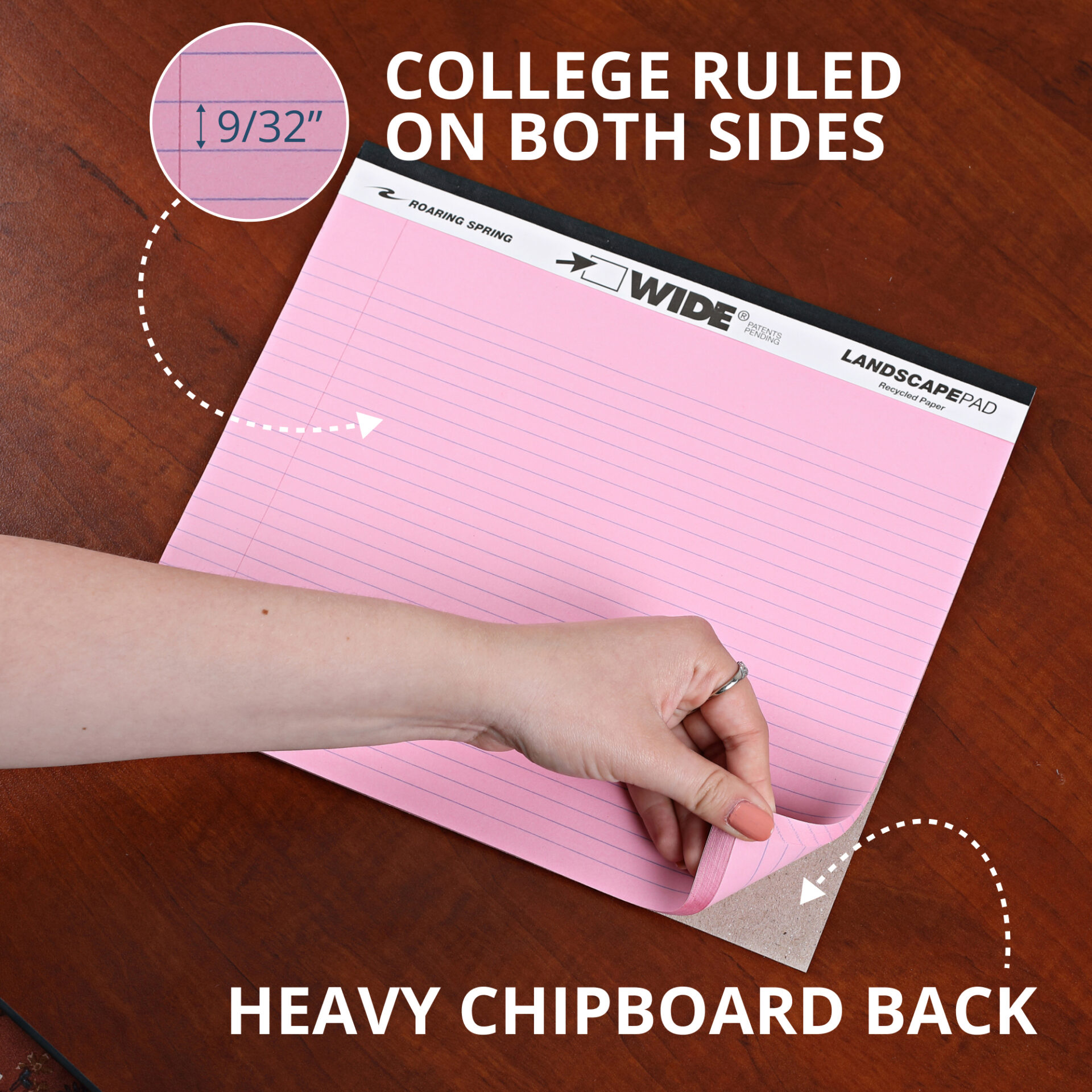 Wide® Recycled Landscape Legal Pads, College Ruled with Margin, Assorted Colors, Pack of 3