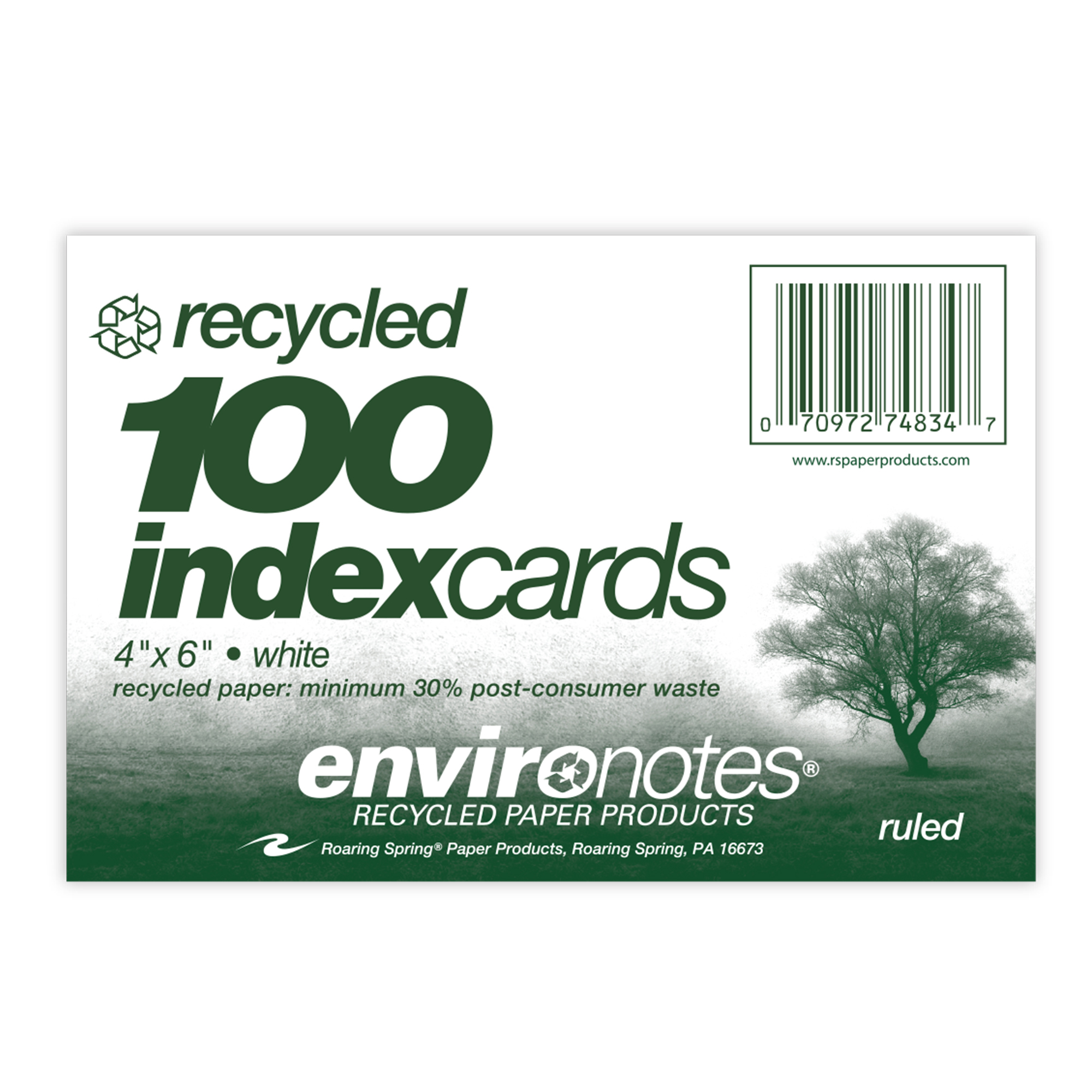 Environotes® Recycled Index Cards, 4" x 6",  Ruled, 100 Count