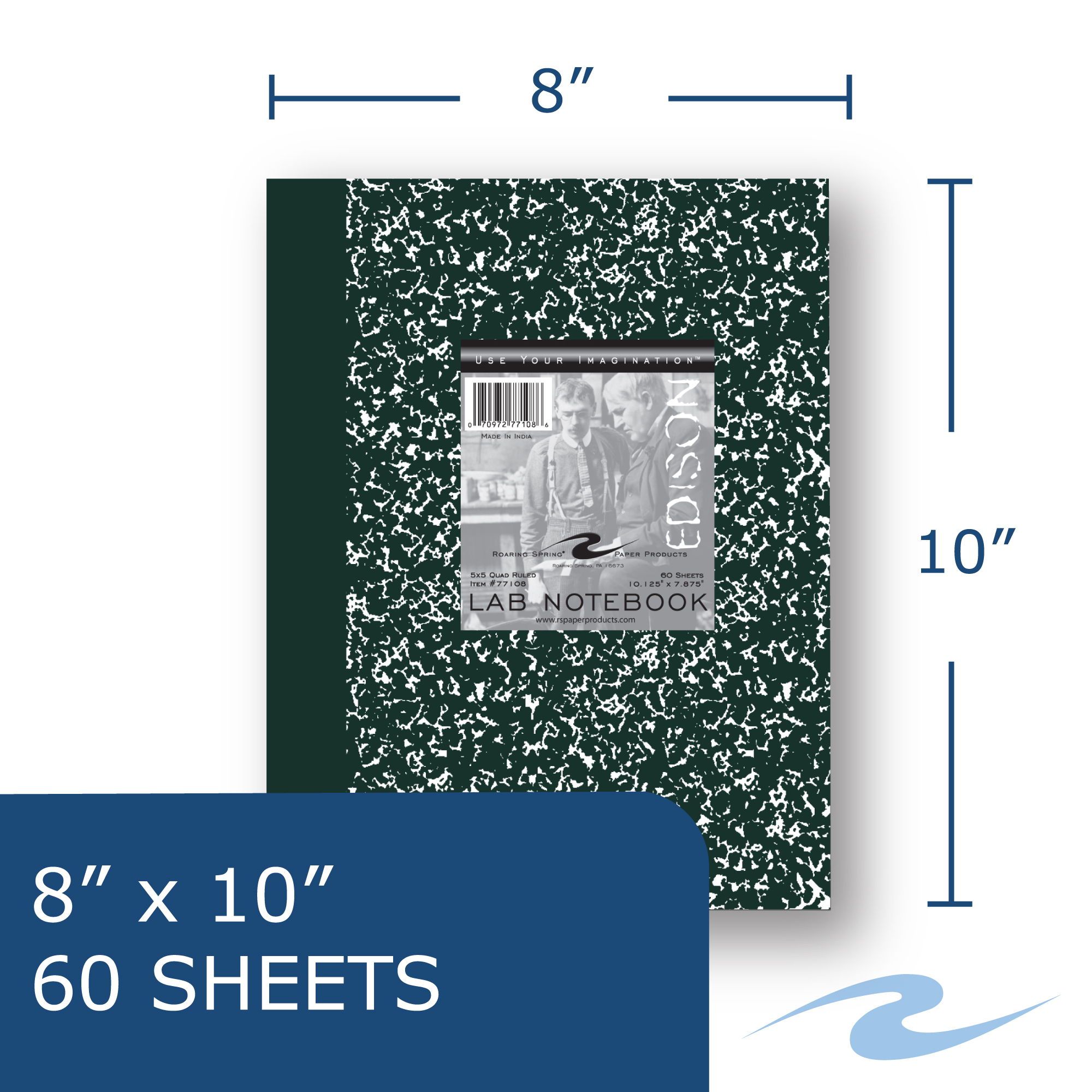 Lab Book with Single Copy Numbered Pages, 5x5 Grid Ruled, Center Sewn Case Binding, Laminated Marble Cover, White paper