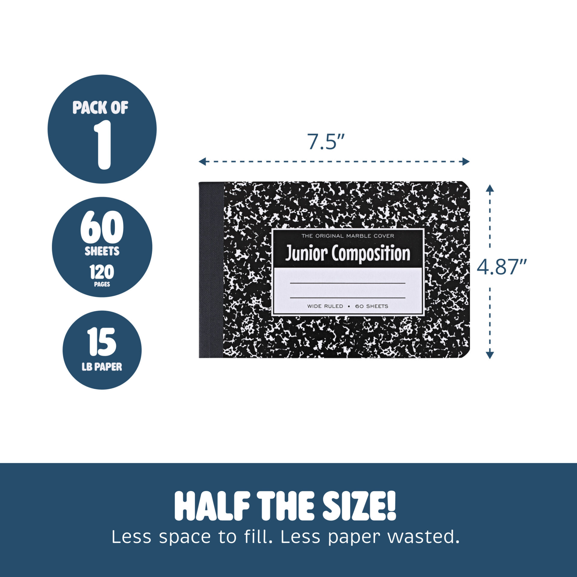 Junior Composition Book, Black Marble Cover