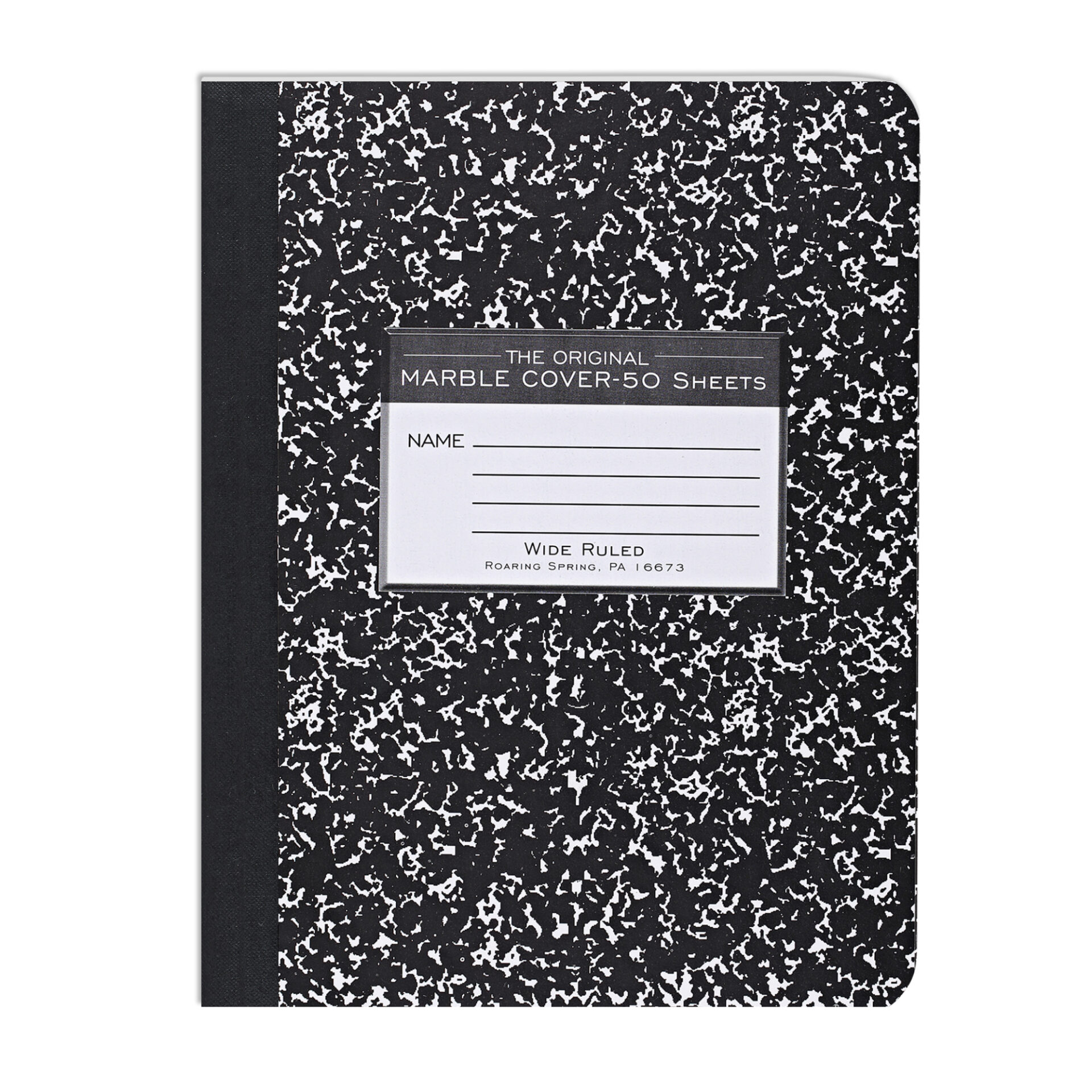 Hard Cover Composition Book, Wide Ruled,  50 Sheets/100 Pages, Black Marble Cover