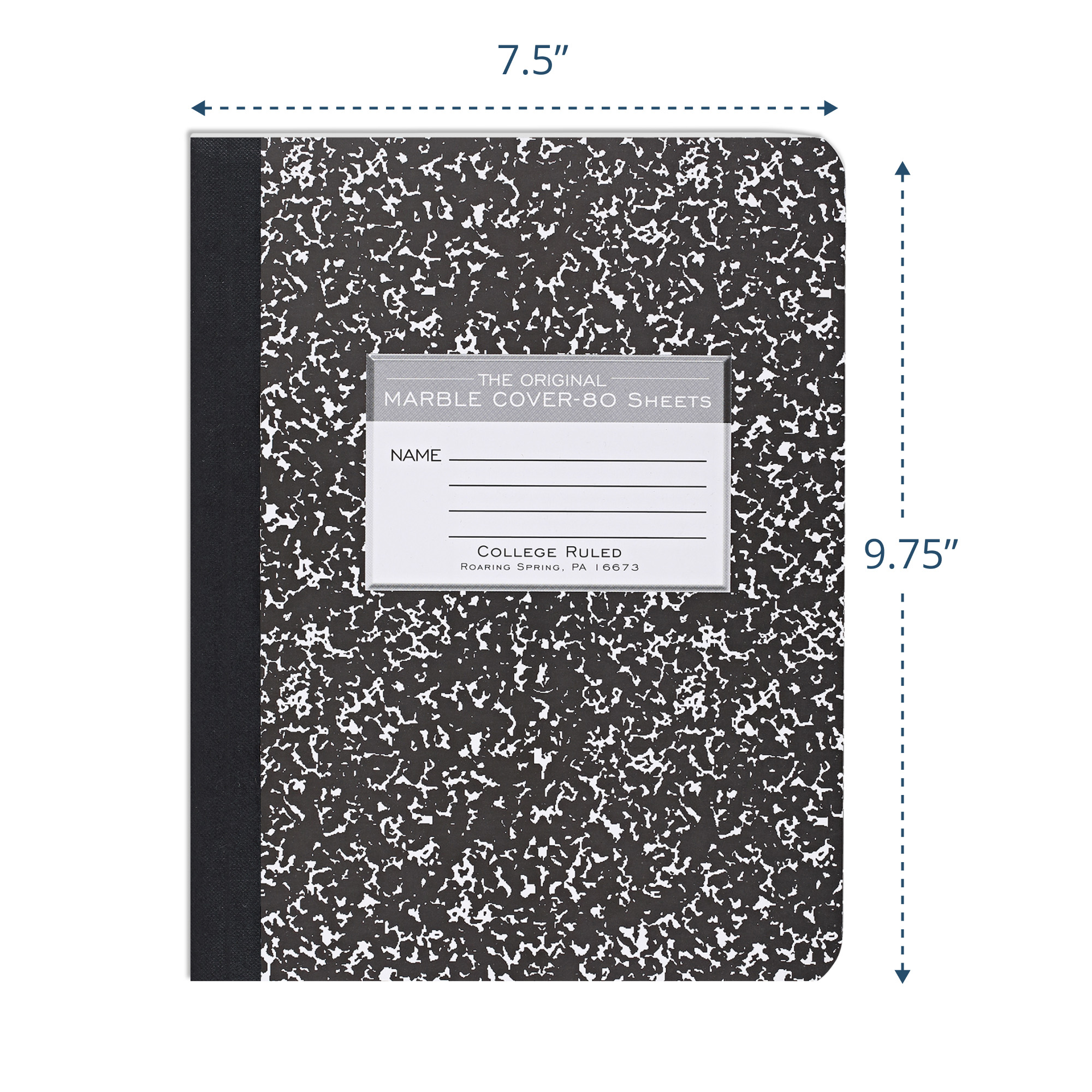 Hard Cover Composition Book, College Ruled, 80 Sheets/160 Pages, Black Marble Cover
