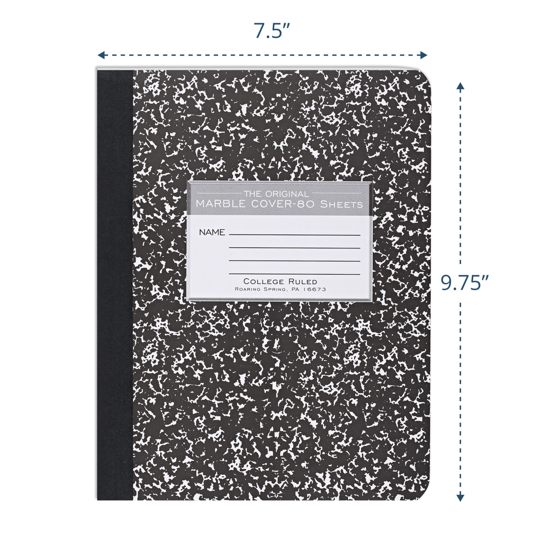 Hard Cover Composition Book, College Ruled, 80 Sheets/160 Pages, Black Marble Cover