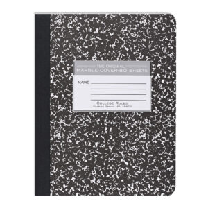 Hard Cover Composition Book, College Ruled, 80 Sheets/160 Pages, Black Marble Cover