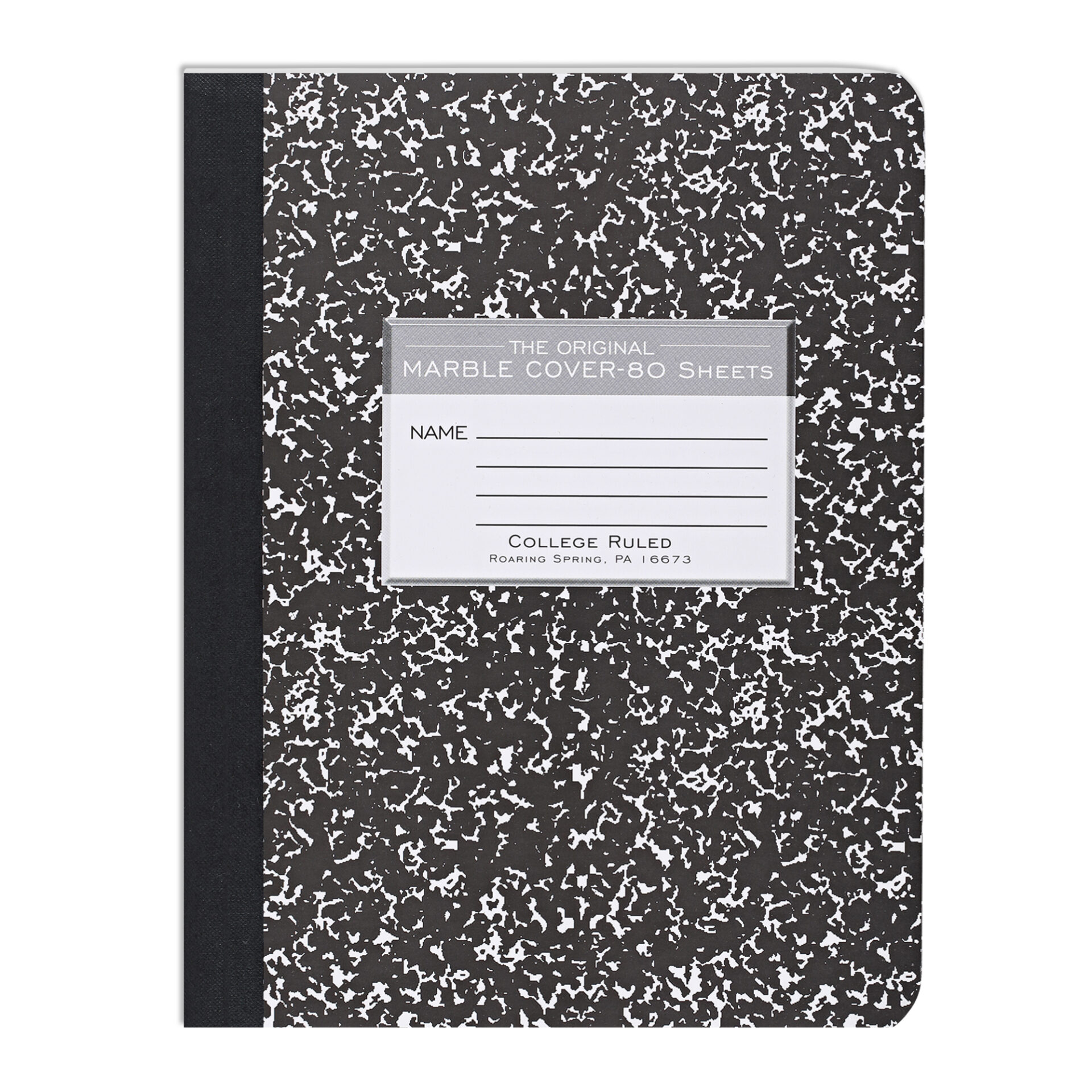 Hard Cover Composition Book, College Ruled, 80 Sheets/160 Pages, Black Marble Cover