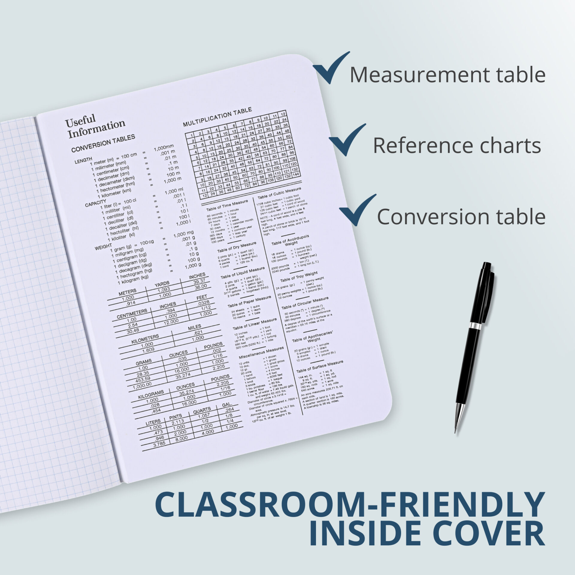 Hard Cover Composition Book, 5x5 Grid Ruled.100 Sheets/200 Pages, Green Marble Cover