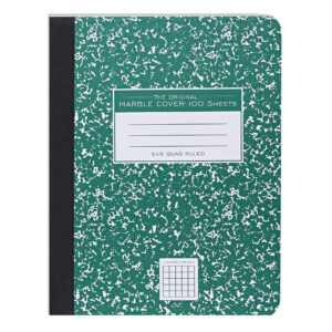 Hard Cover Composition Book, 5x5 Grid Ruled.100 Sheets/200 Pages, Green Marble Cover