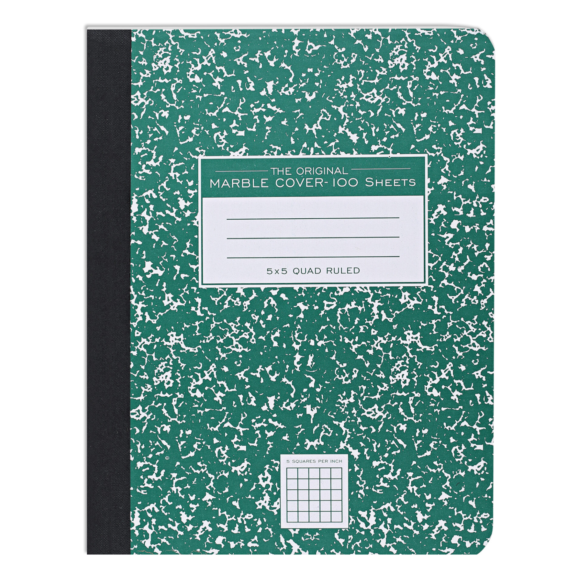 Hard Cover Composition Book, 5x5 Grid Ruled.100 Sheets/200 Pages, Green Marble Cover