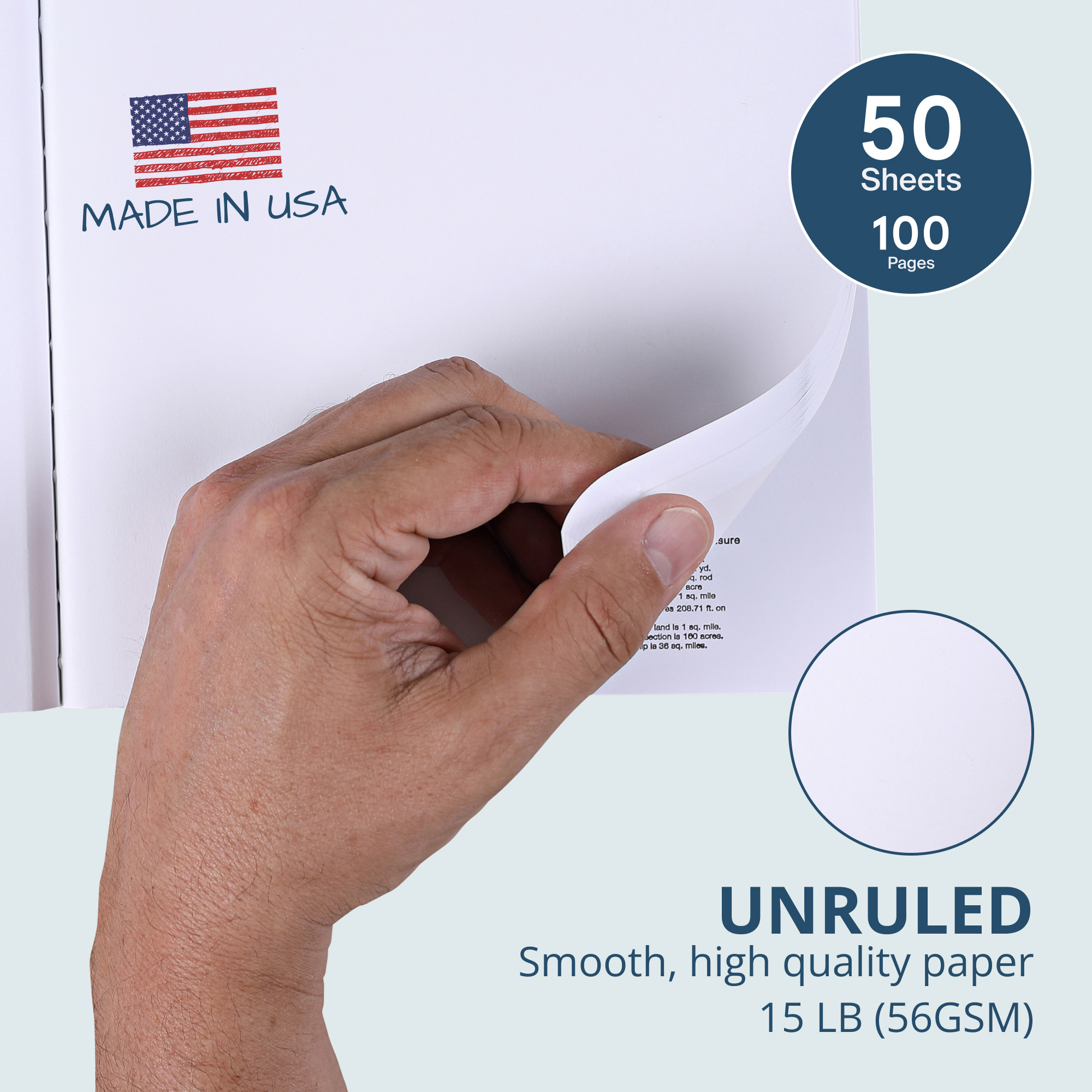 Hard Cover Composition Book, Unruled,  50 Sheets/100 Pages, Black Marble Cover