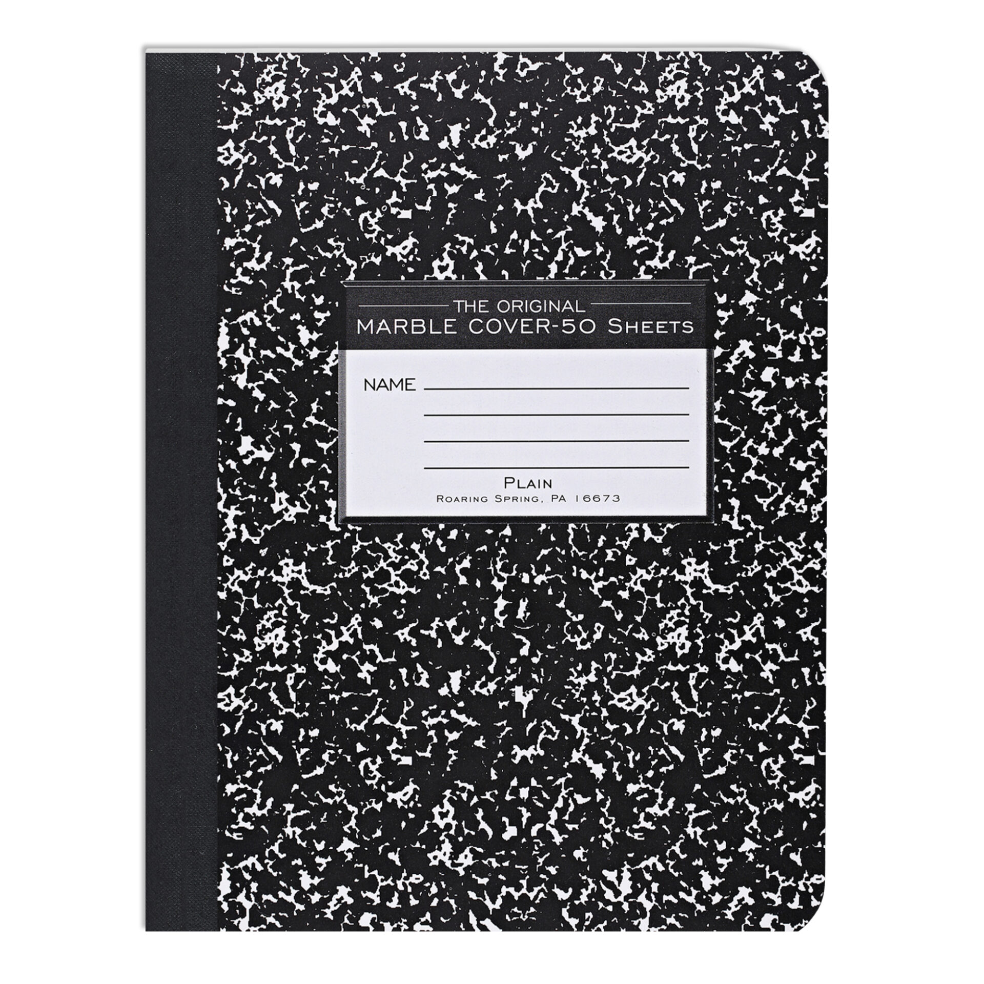 Hard Cover Composition Book, Unruled,  50 Sheets/100 Pages, Black Marble Cover