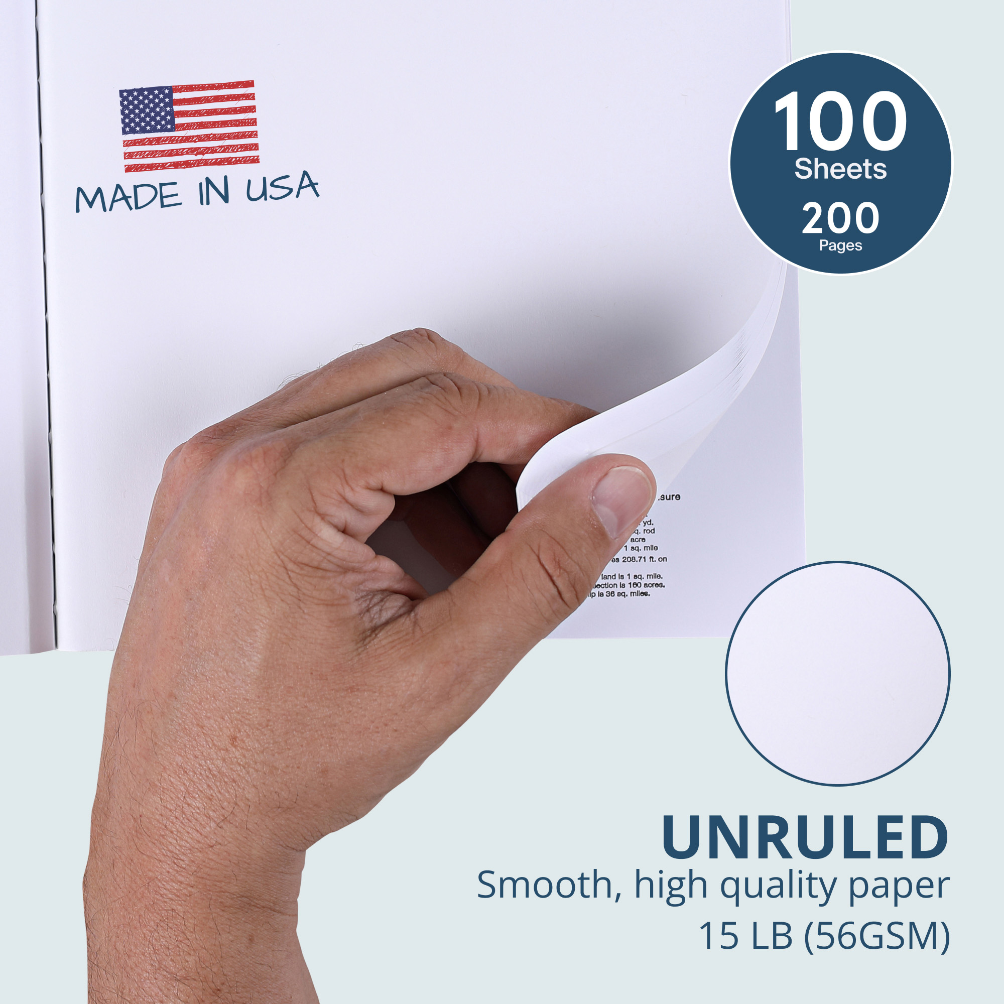 Hard Cover Composition Book, Unruled, 100 Sheets/200 Pages, Blue Marble Cover